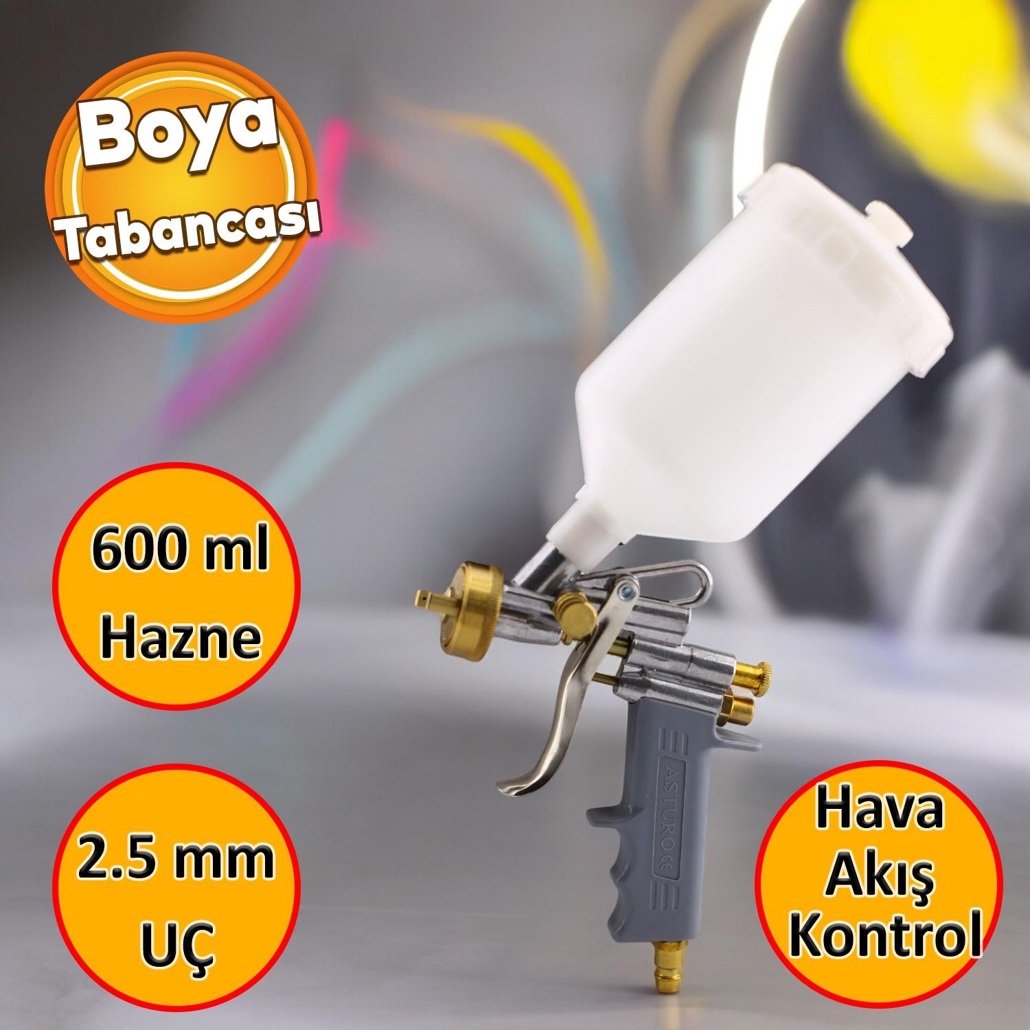 Metal Ahşap Plastik Yüzey Boyama Tabancası Üstten Depolu Havalı Boya Tabanca 600 ml 2.5 mm Uç