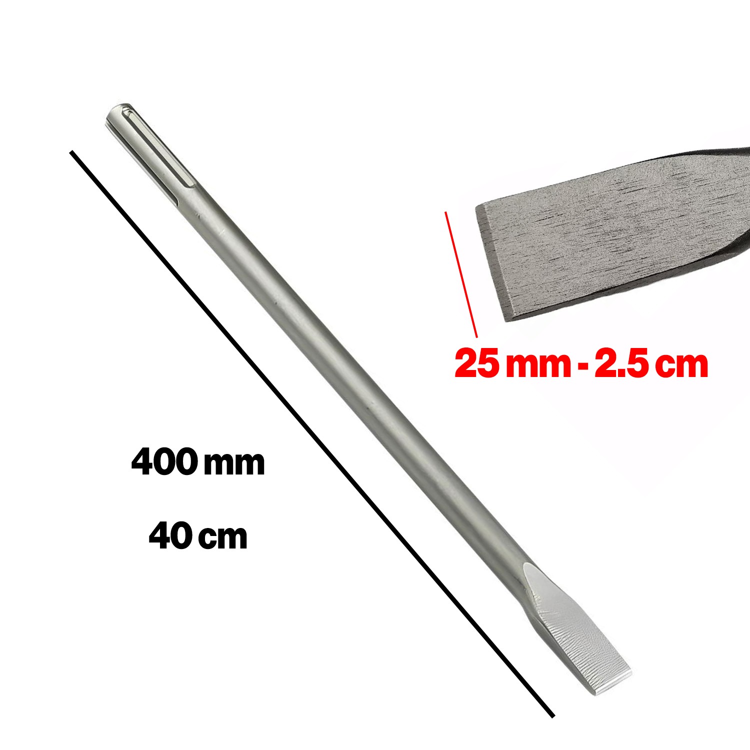 Sds Max Şaftlı Keski 18 mm x 400 mm x 25 mm Hilti Ucu Beton Taş Kaya Kırıcı Kırma Adaptörü
