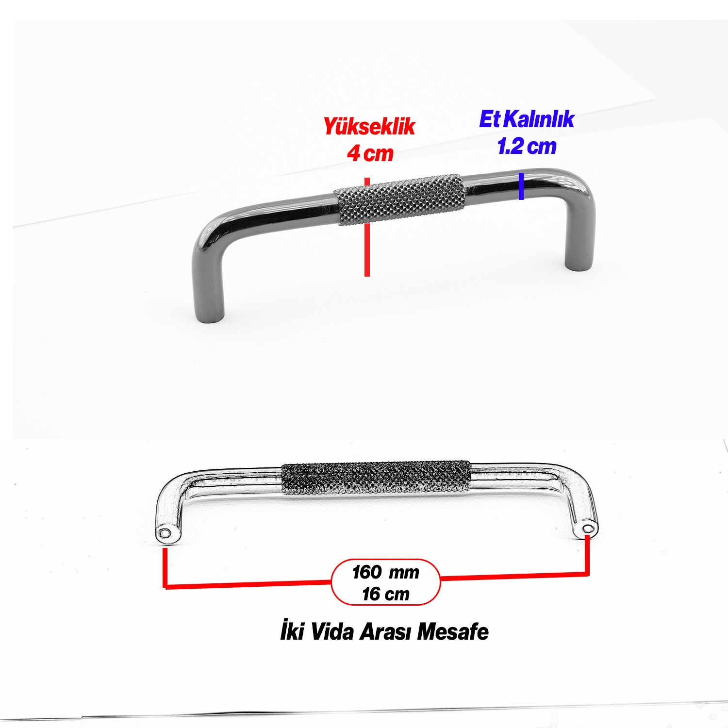 Tırtıklı Füme Metal Kulp 160 mm 16 cm Mobilya Çekmece Dolap Dolabı Modern Kapak Kulpları
