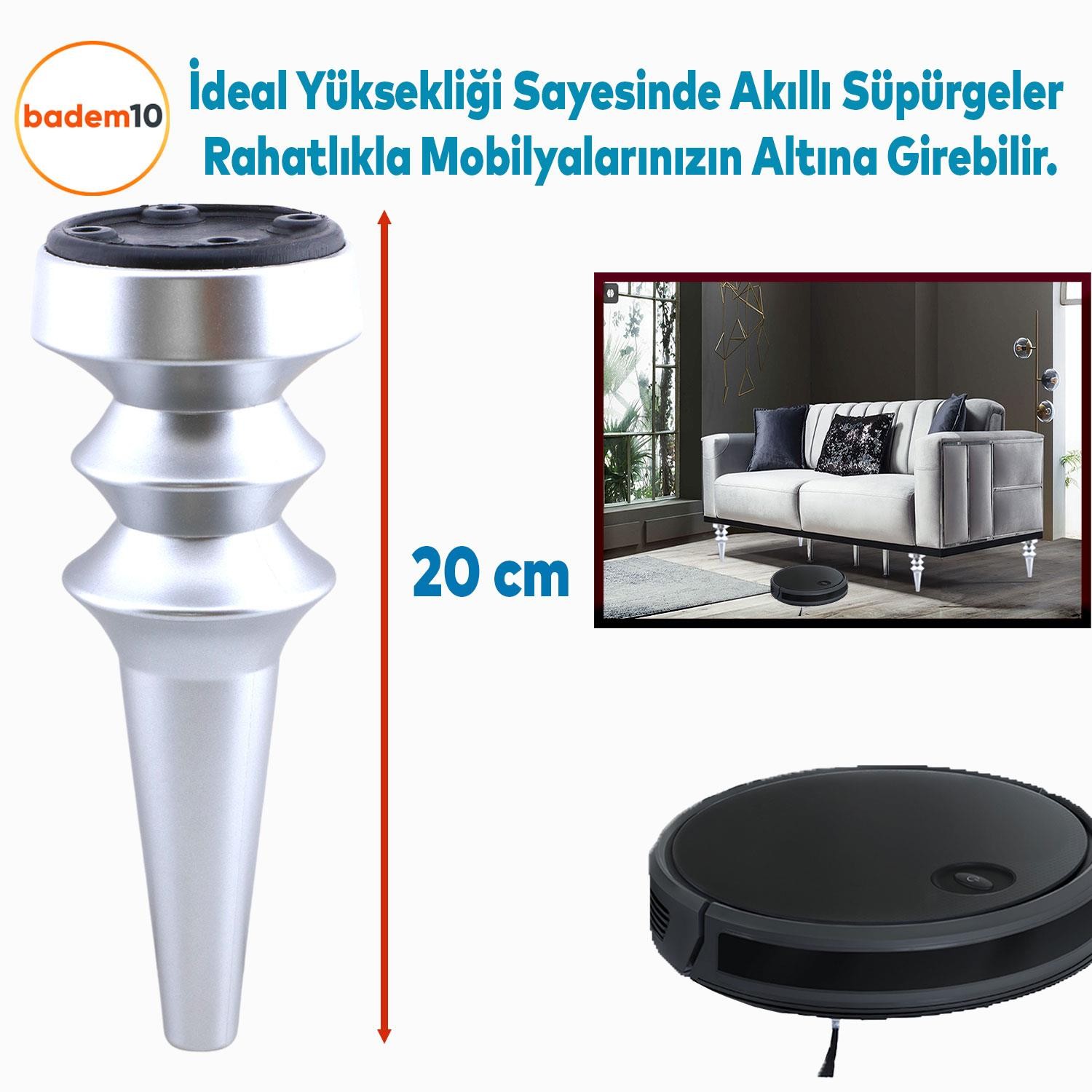 Oliva Mobilya Kanepe Koltuk Tv Ünitesi Baza Ayağı Zigon Orta Sehpası Ayak Ayakları 20 cm Mat Gümüş