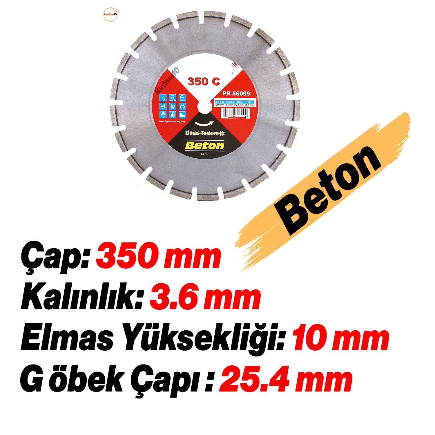 350 mm Beton Kesme Testeresi Elmas Testere Bıçağı Kesim Beton Keser Bıçak 350 mm