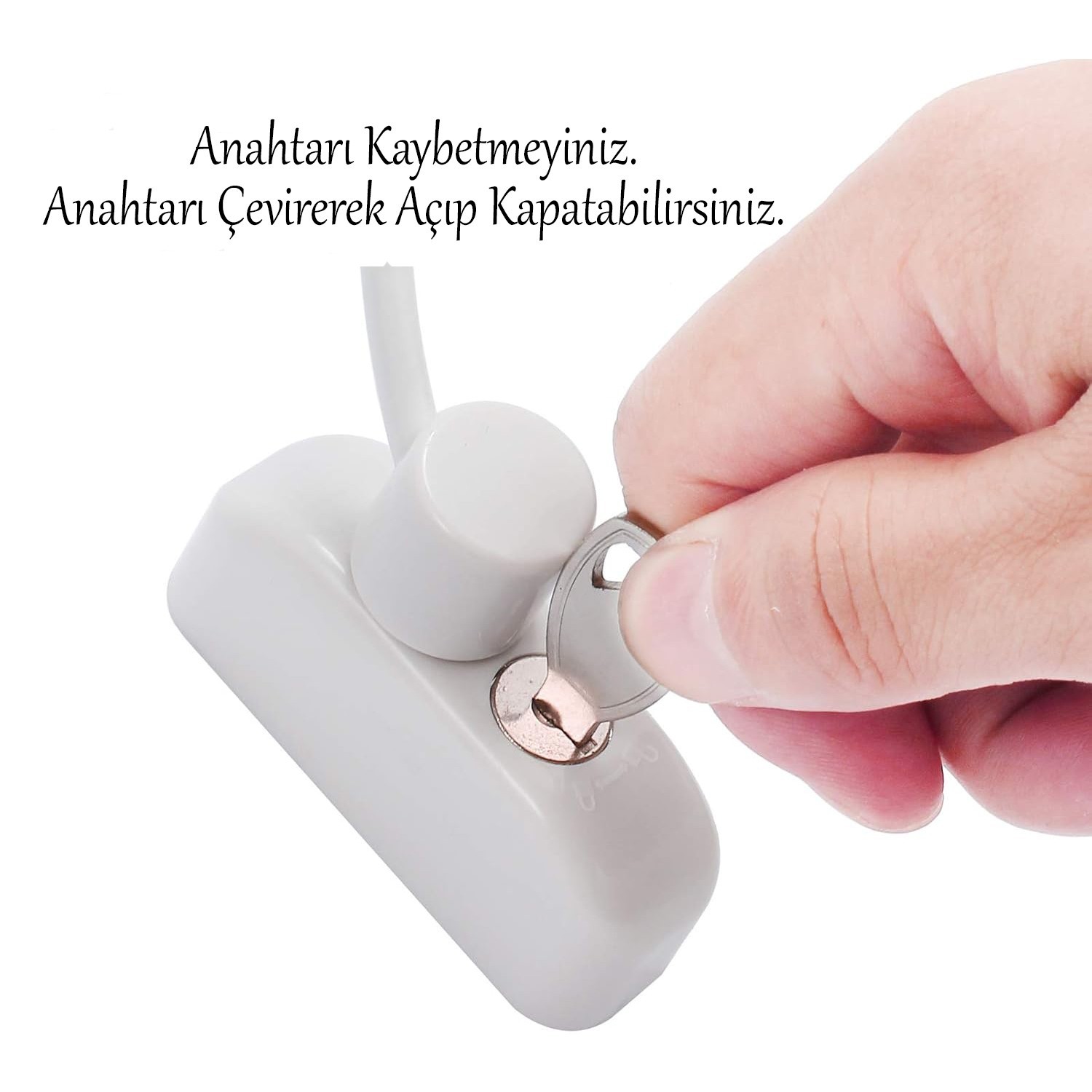 Çelik Halatlı Pencere Emniyet Kilidi Çocuk Pvc Mandalı Cam Hırsız Kilidi Beyaz Anahtarlı 1 Adet