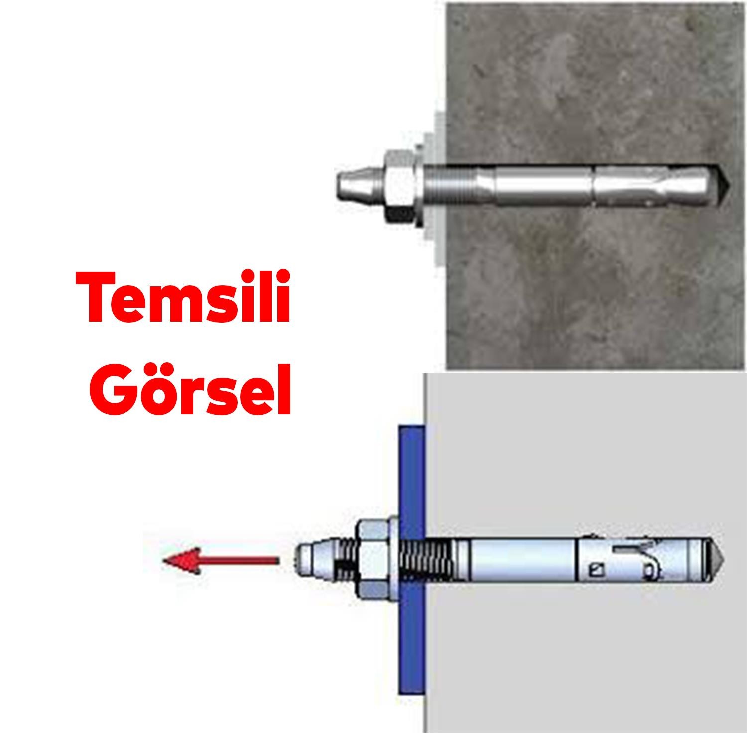 Saplamalı Klipsli Çelik Dübel M10x120 mm Raf Montaj Bağlantı Zemin Bağlantı Tavan Beton Asma Aparat