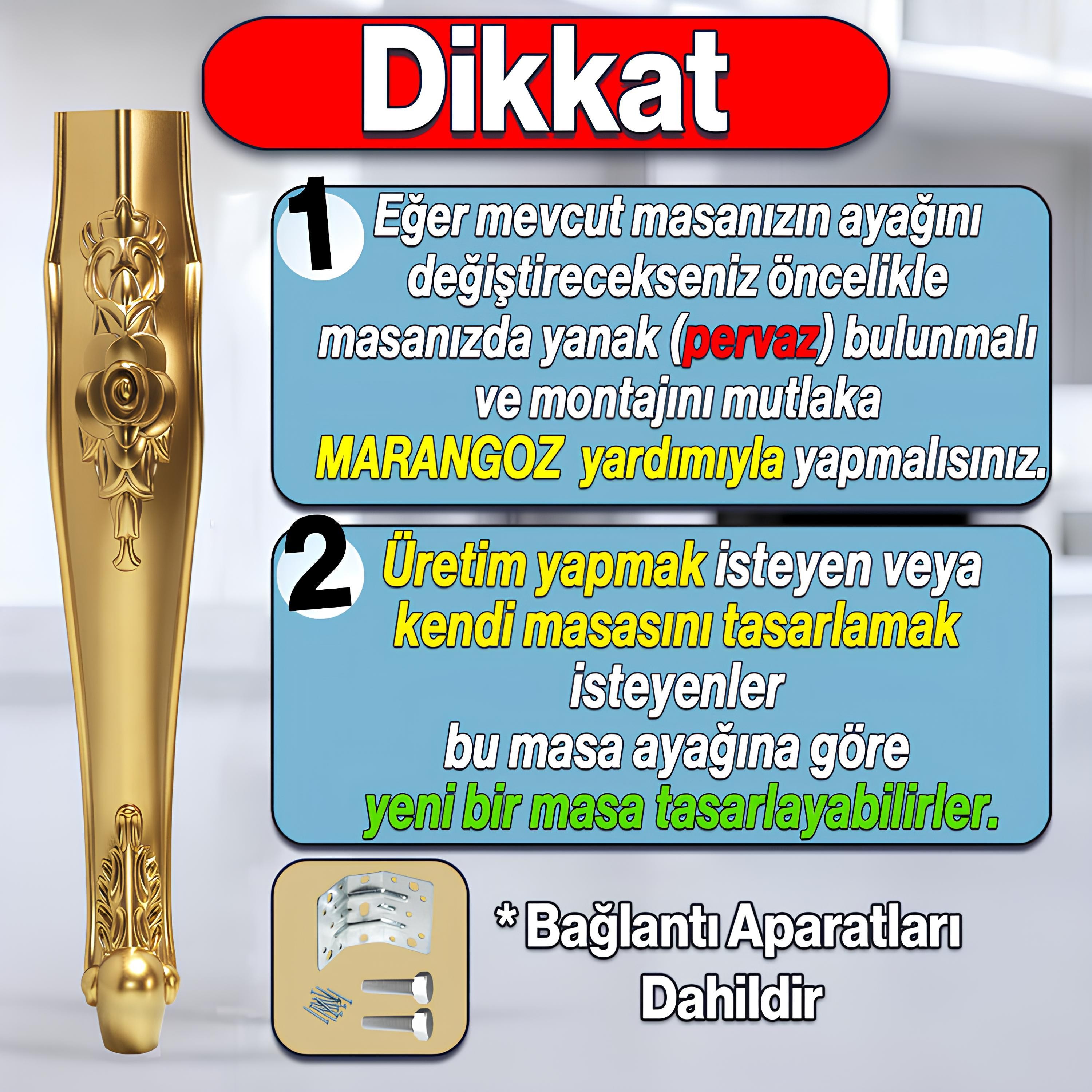 Rosa Masa Dresuar Ayağı 75 cm Plastik Gold Altın Ayak Mutfak Yemek Masası Mobilya Ayakları