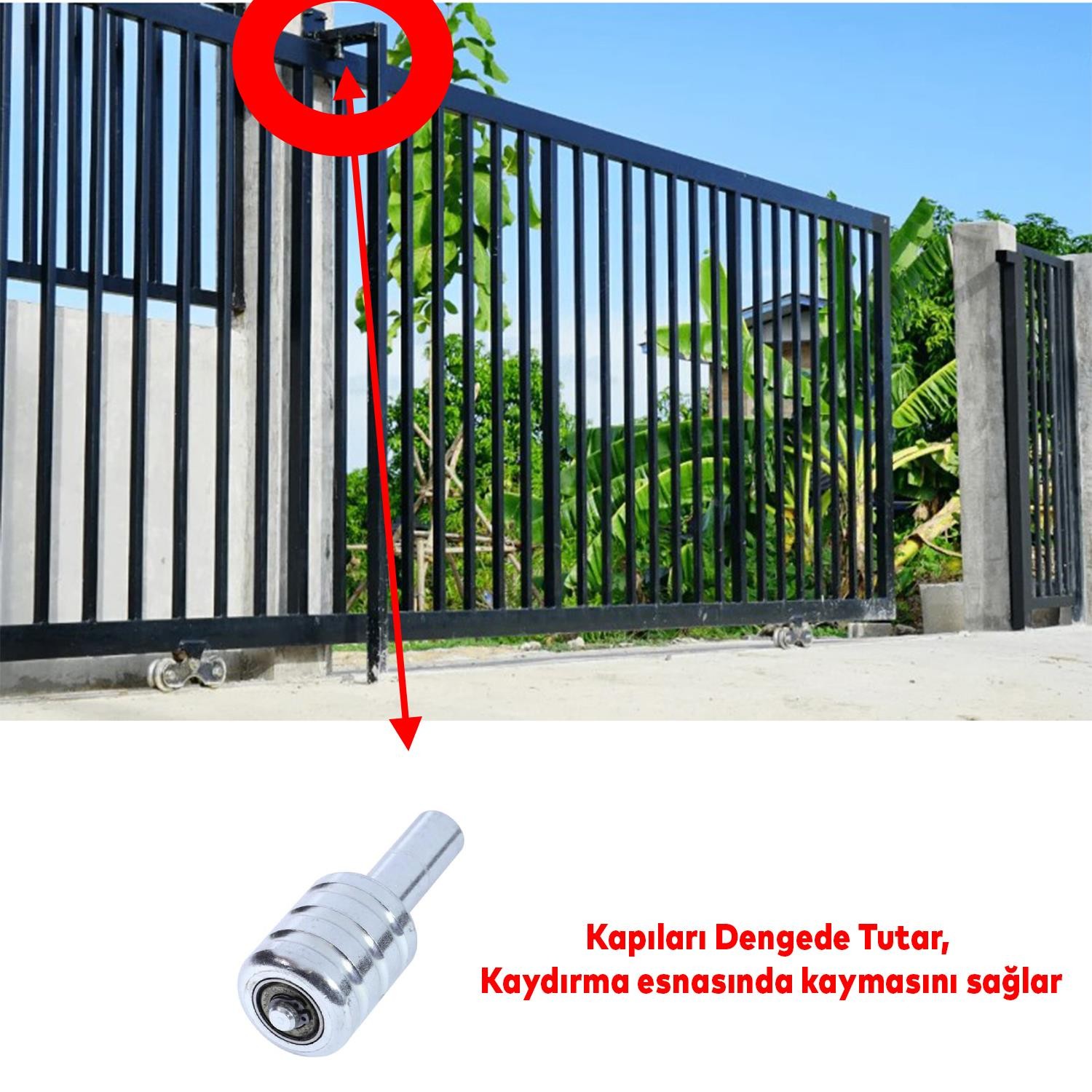 Sürgülü Sürmeli Demir Kapı Dış Bahçe Kapısı PVC Denge Bilyası Tekerleği Makara Metal Klavuz Aparatı