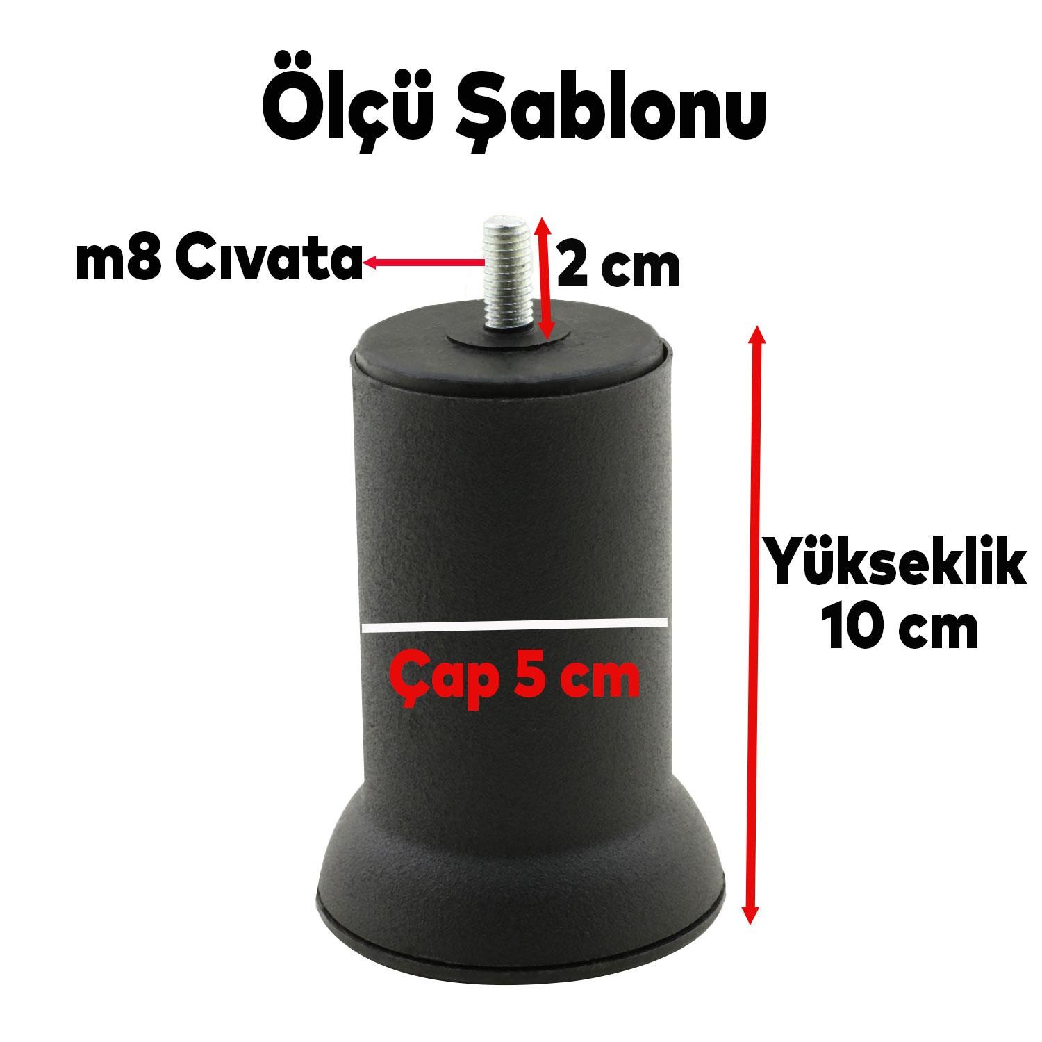 Mobilya Kanepe Dolap Baza Yatak Çekyat Koltuk Yükseltme Destek Ayağı M8 Siyah Metal Ayakları 10 Cm