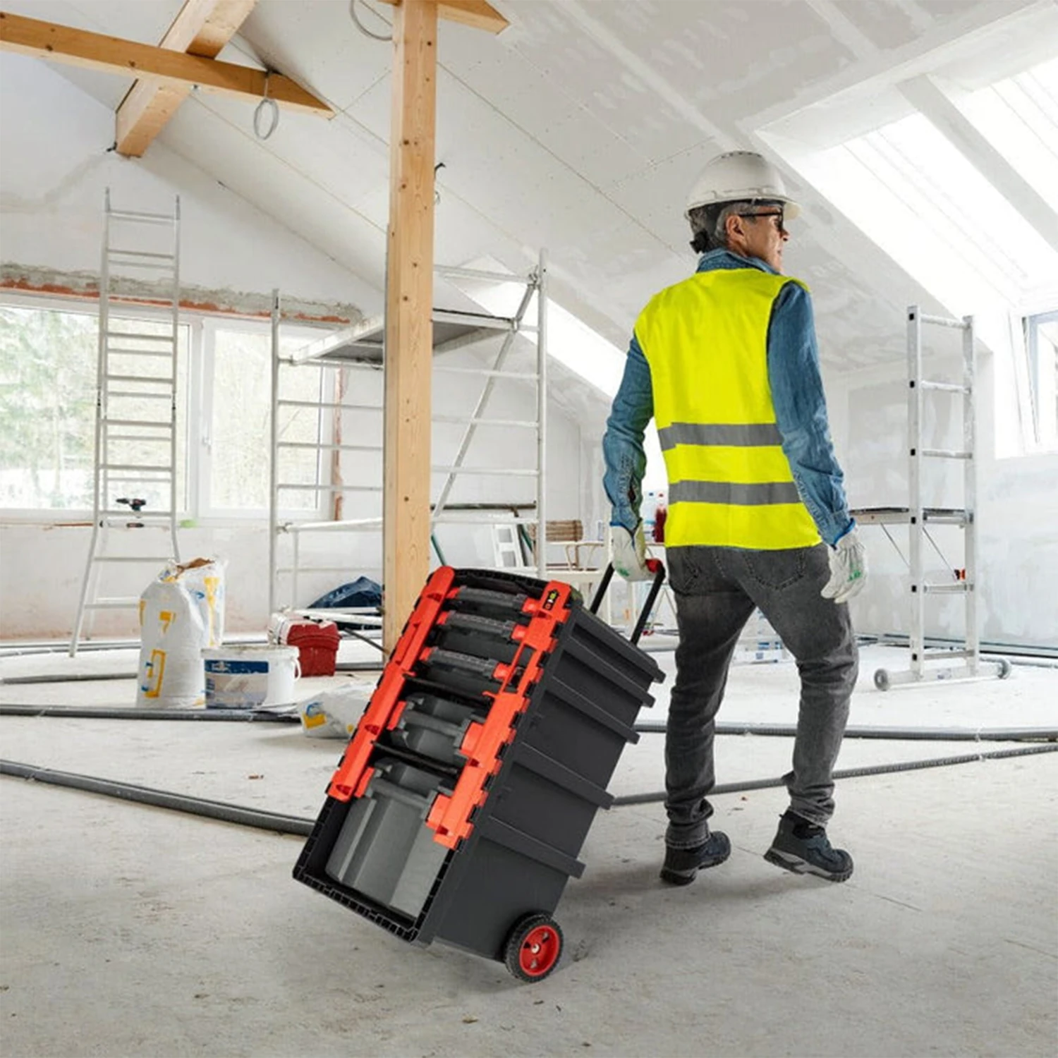 Tekerlekli 5 Katlı Taşınabilir 70 Litre Organizer Bölmeli Kulplu Kilitli Takım Çantası Alet Çanta