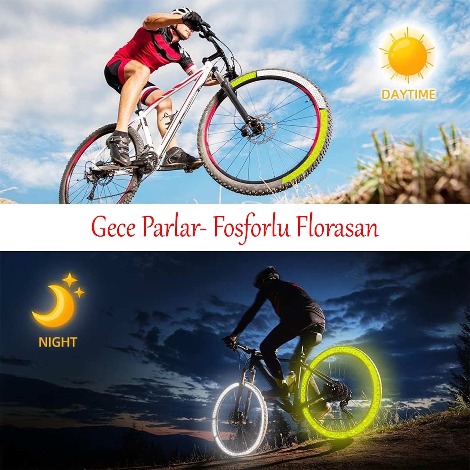 Yapışkanlı 10 Mt Florasan Şerit Bant Gece Parlayan Reflektörlü 5 cm Fosforlu Reflektif İkaz Bandı