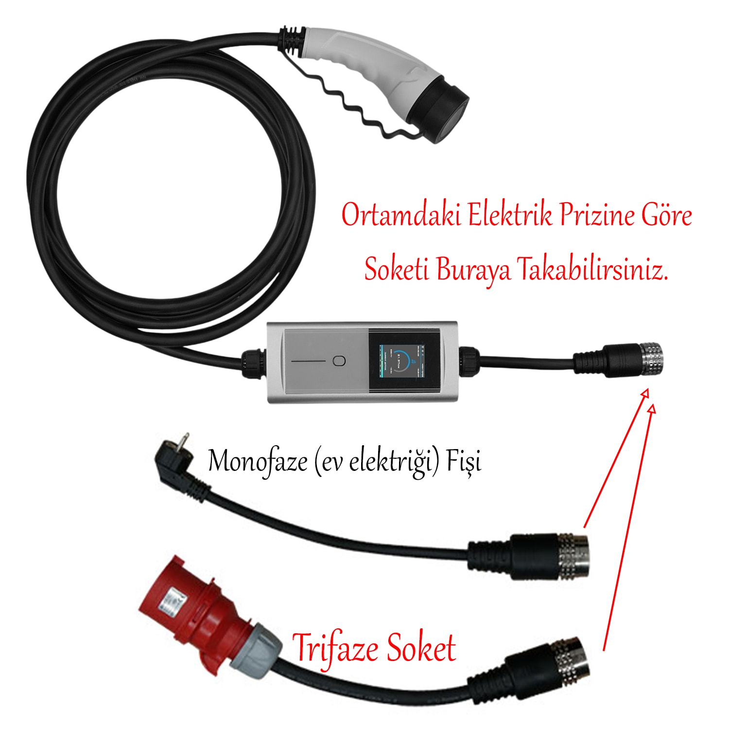 Taşınabilir Elektrikli Wallbox Araç Şarj Dönüştürücüsü Cihaz 22 kW Type-2 Soket Mobil Uygulamalı