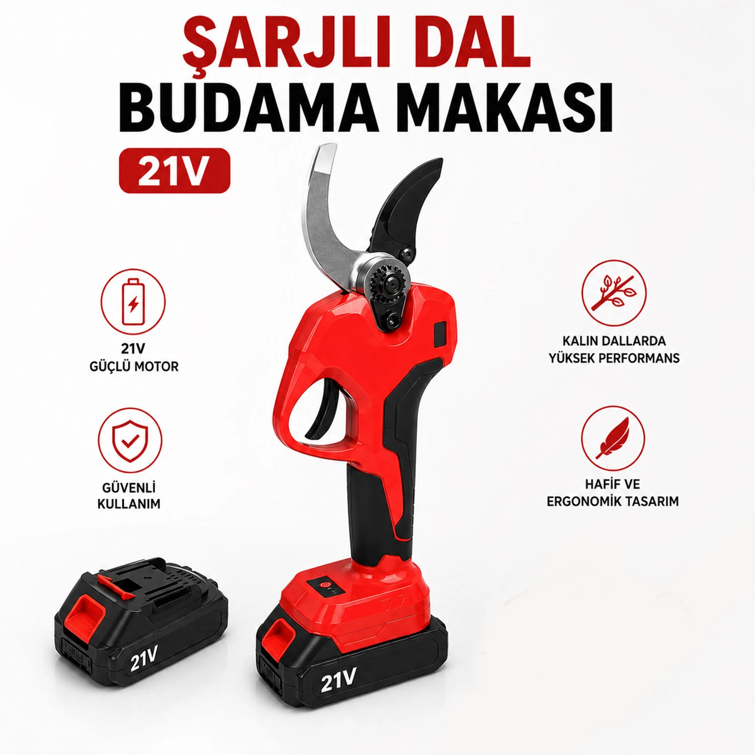 Şarjlı Bağ Makası 21V 2.0Ah Çift Akülü Profesyonel Budama Makası