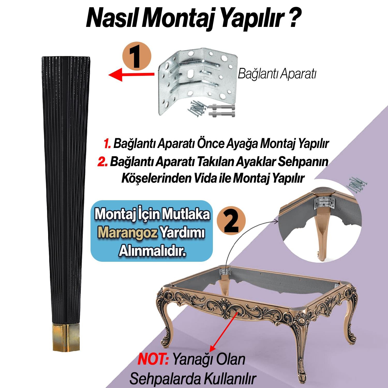 Sehpa Ayağı Siyah Altın Renk Elit Plastik 45 cm Mobilya Ayak Zigon Ayak Mutfak Yemek Masası 4 Adet