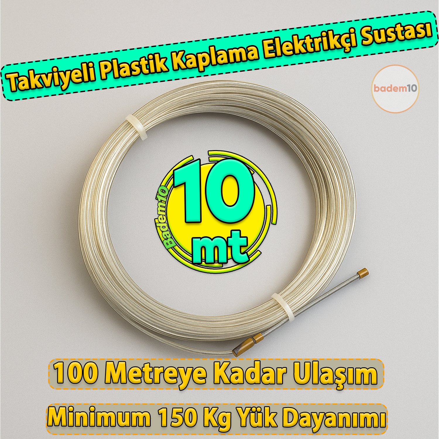 10 Metre Elektrikçi Sustası Plastik Kaplamalı Spiral Kablo Çekme Teli Boru İçi Kılavuz Tel Tesisat