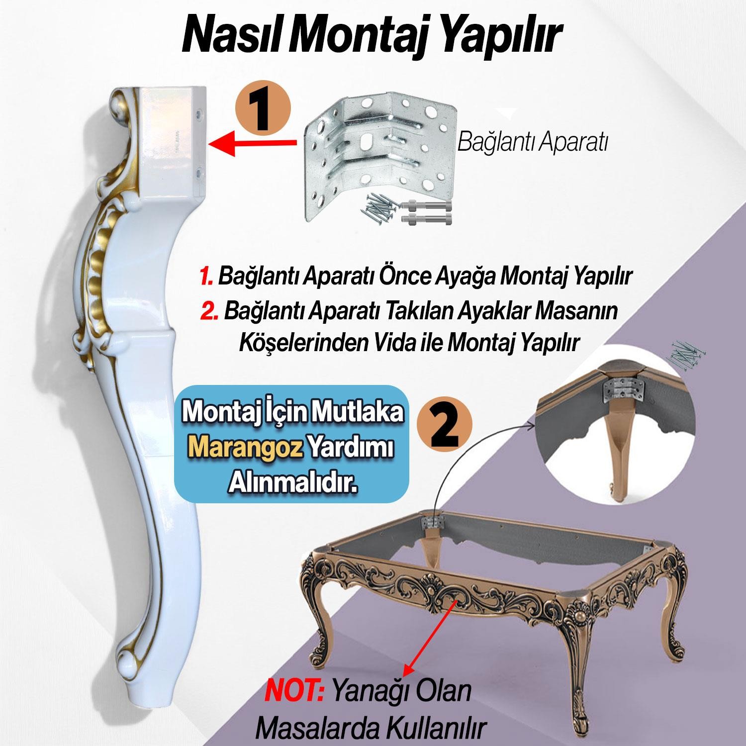 4 Adet Valenta Masa Dresuar Ayağı 76 cm Krem Gold Ayak Mutfak Yemek Masası Mobilya Ayakları