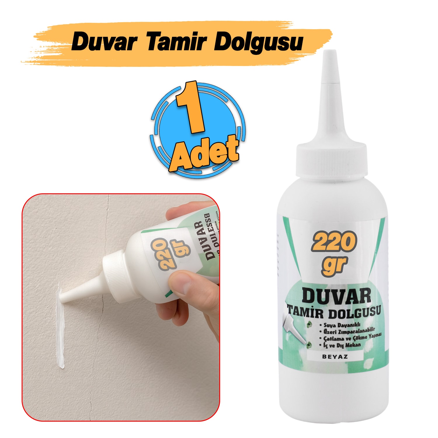 Pratik Duvar Çatlak Delik Giderici Tamir Dolgusu ( 220 gr ) Beyaz Macun Boşluk Doldurucu Onarıcı