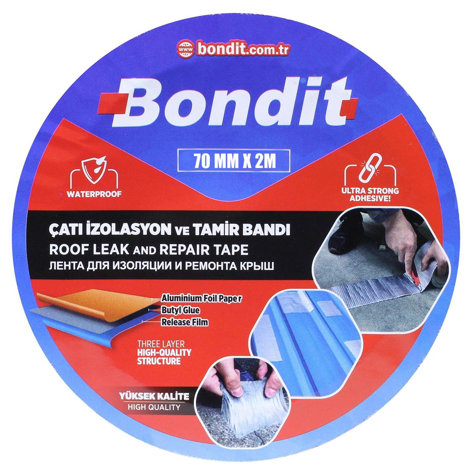 Bondit Çatı İzolasyon Ses Su Yalıtım Tamir Bandı Çamur Bant Gri 70 mm x 2 METRE