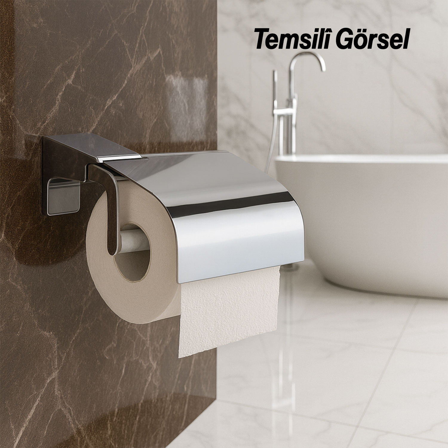 Badem10 Krom Gümüş Kapaklı Lüks Tuvalet Kağıtlık Vidalı Paslanmaz Metal Duvara Monte Banyo Kağıt Aparatı