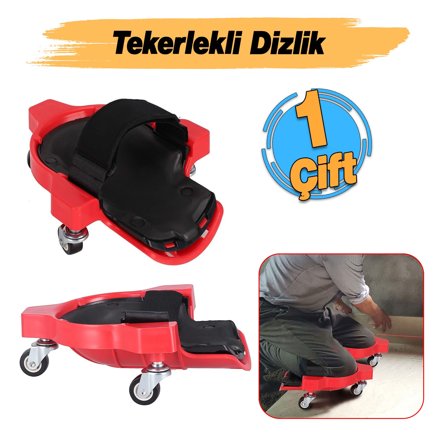 Tekerlekli Dizlik ( 1 Çift ) İnşaat Fayans Seramik Yer Döşeme Tamir Dizliği Hareket Kolaylığı