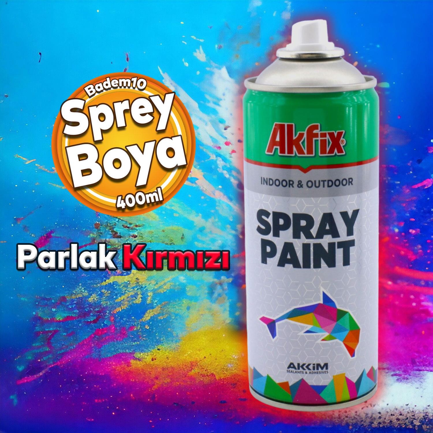 Akfix Kalıcı Sprey Boya Parlak Kırmızı 400 ml Tasarım Metal Ahşap Plastik Beton Yüzey Boyama