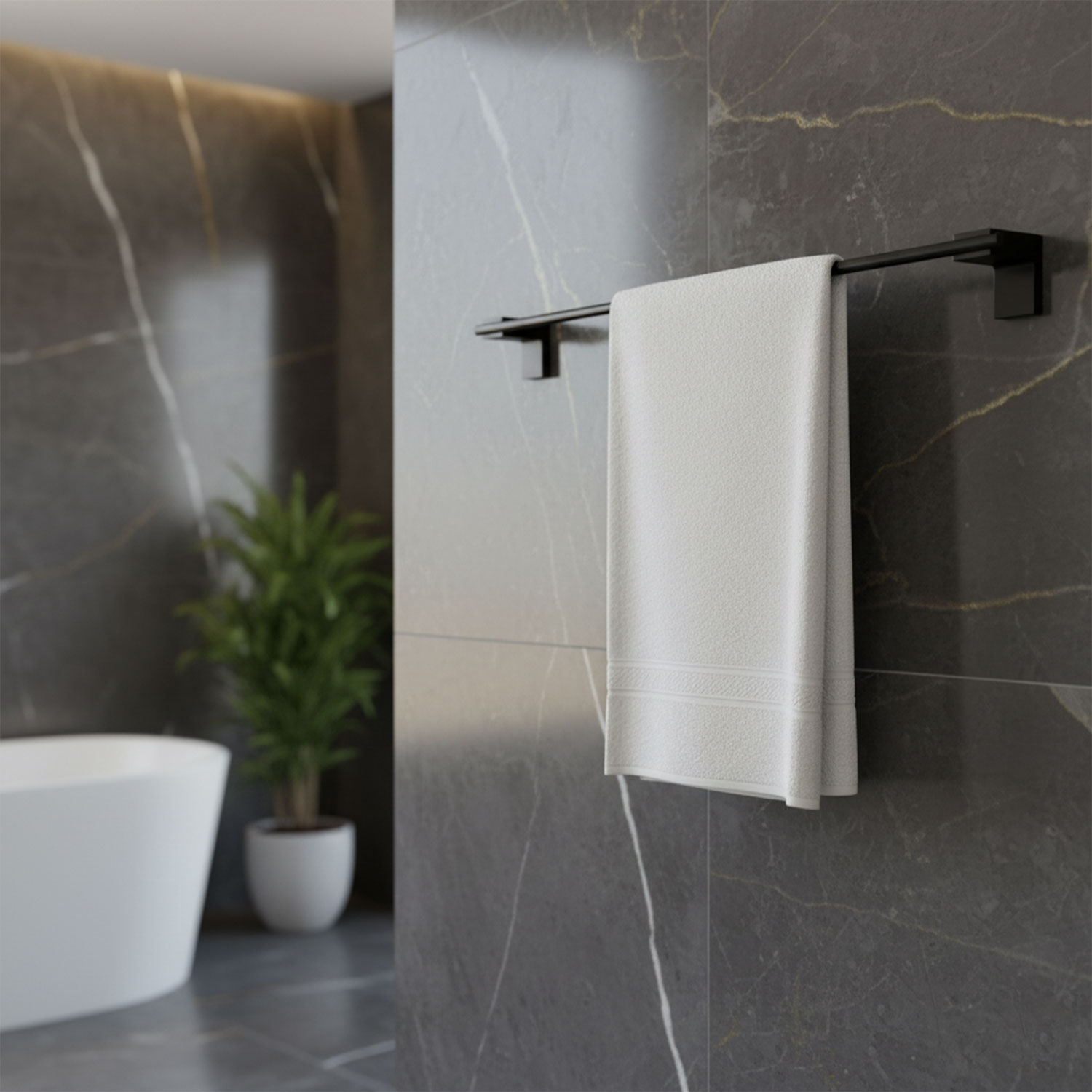 Siyah Metal Uzun Havluluk 49 cm  Duvara Monte Vidalı Lüks Banyo Asma Askı Çubuk Tasarım