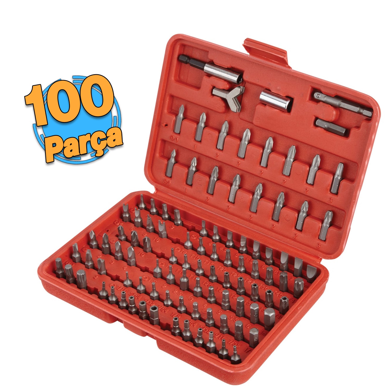 Bits Uç 100 Parça Set PZ PH SL Torx Philips Square Recess Slotted Spanner Hex Spline Tamperproof Hex