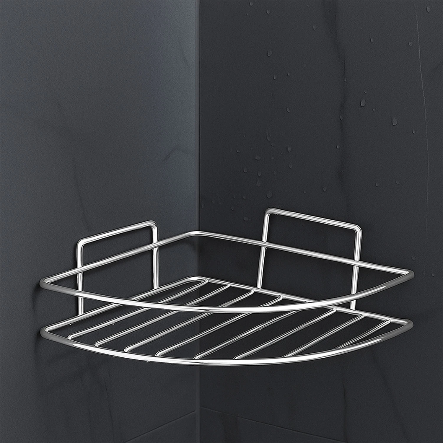 Krom Tek Katlı Duş Şampuanlığı Paslanmaz Çelik Banyo Köşe Rafı Vidalı Sağlam ve Şık Tasarım