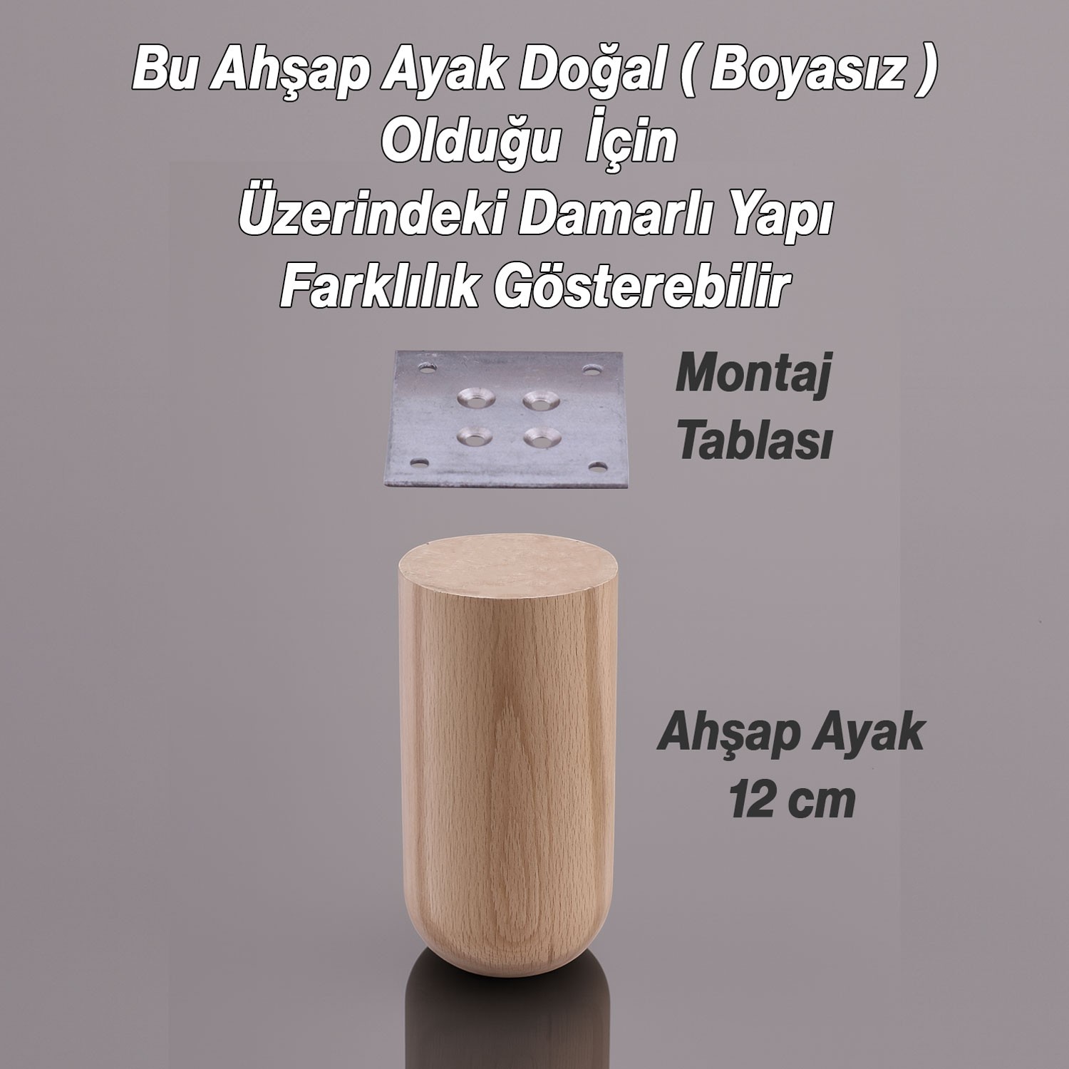Bohem 4 ADET Doğal Ahşap 12 cm Silindir Ayak Set Mobilya Koltuk Kanepe Sehpa Masa Ayağı Ayakları