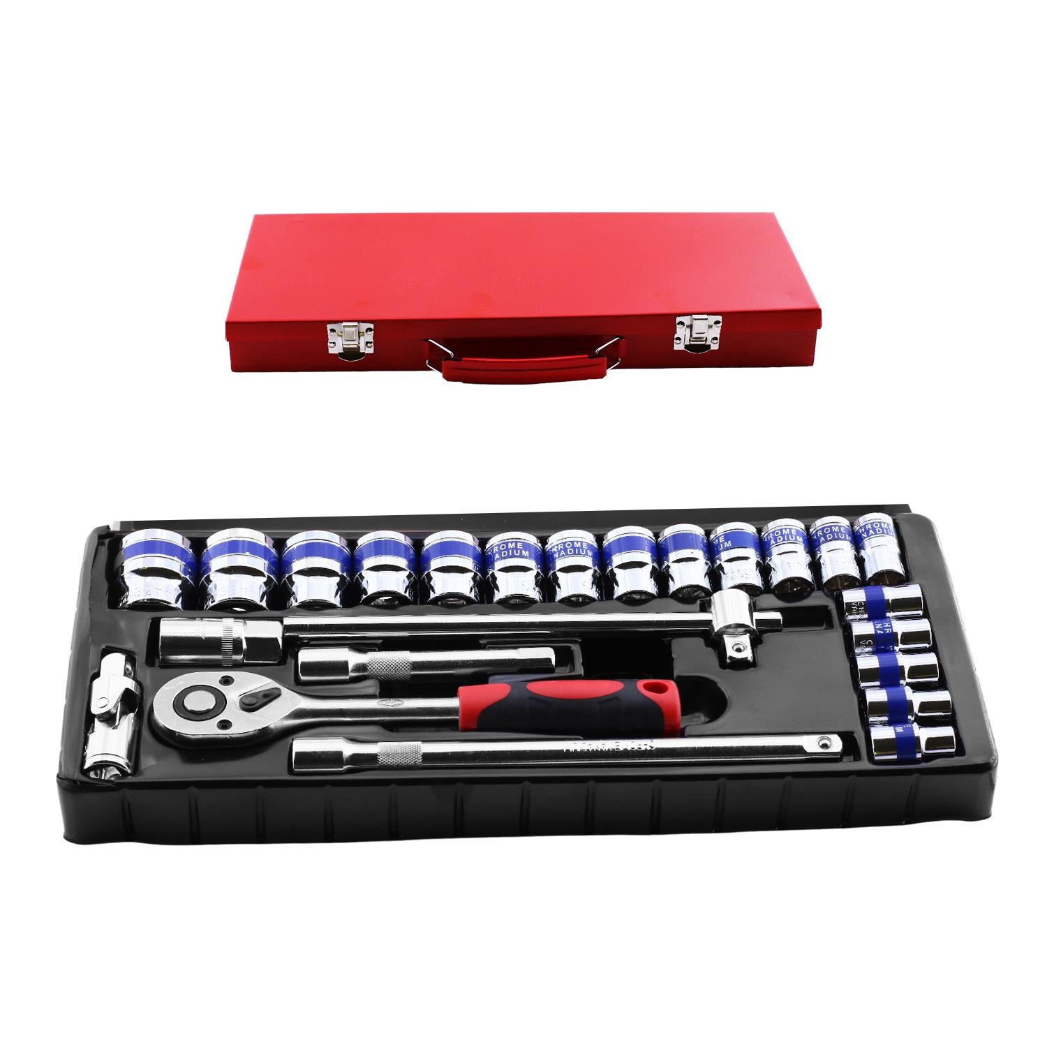 Lokma Takımı 24 Parça Uzatma T Kolu Buji Araç Tamir Cırcırlı Chrome Vanadium 1/2 Dr Socket Set