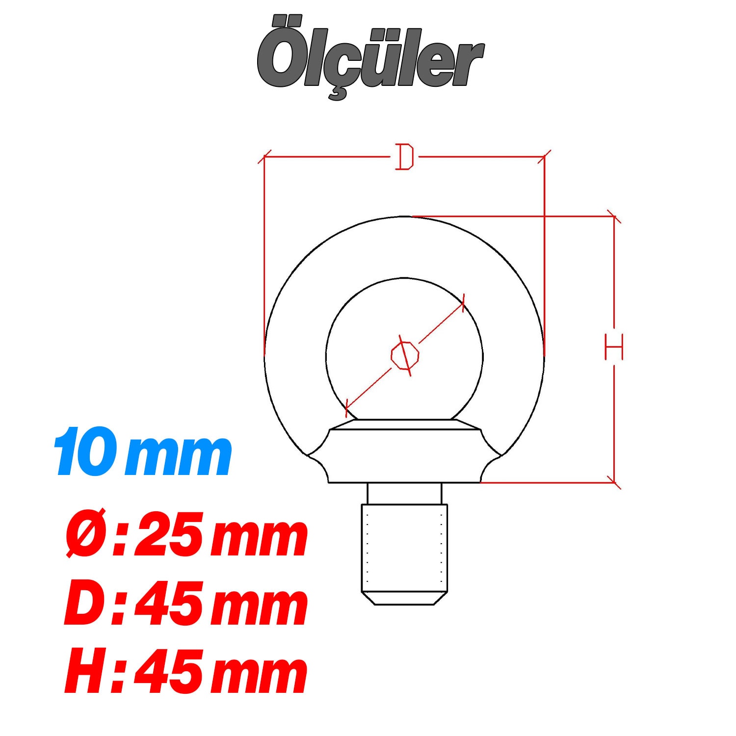 Aybolt 10 mm Halka Civata 5 ADET Eye Bolt Metal Civatası Çelik Montaj ve Sabitleme Hırdavat Bağlantı
