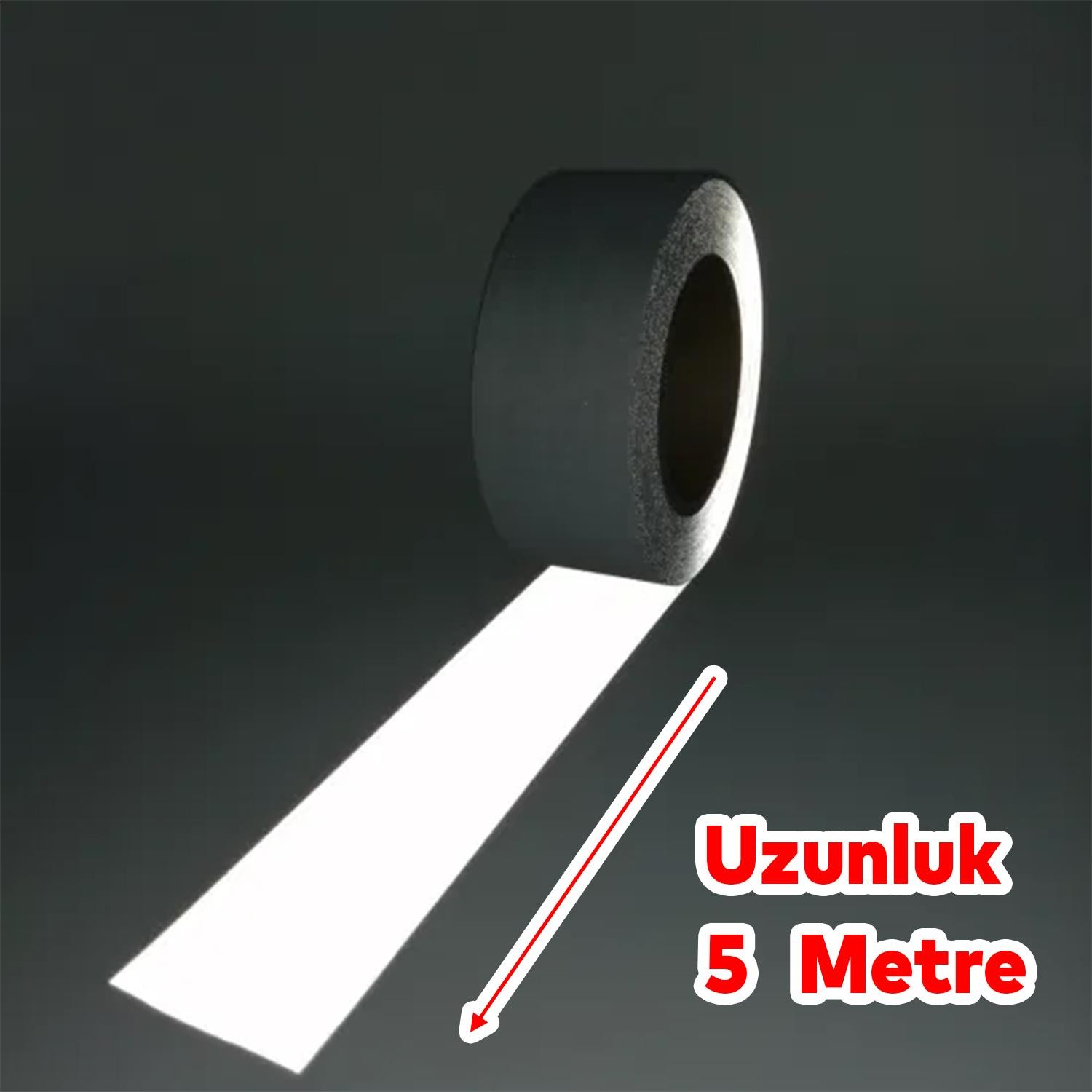 Düz Desensiz Metalize Gri Renk Reflektörlü Bant Gece Parlayan En 5 cm 5 Mt İkaz Bandı Reflektif