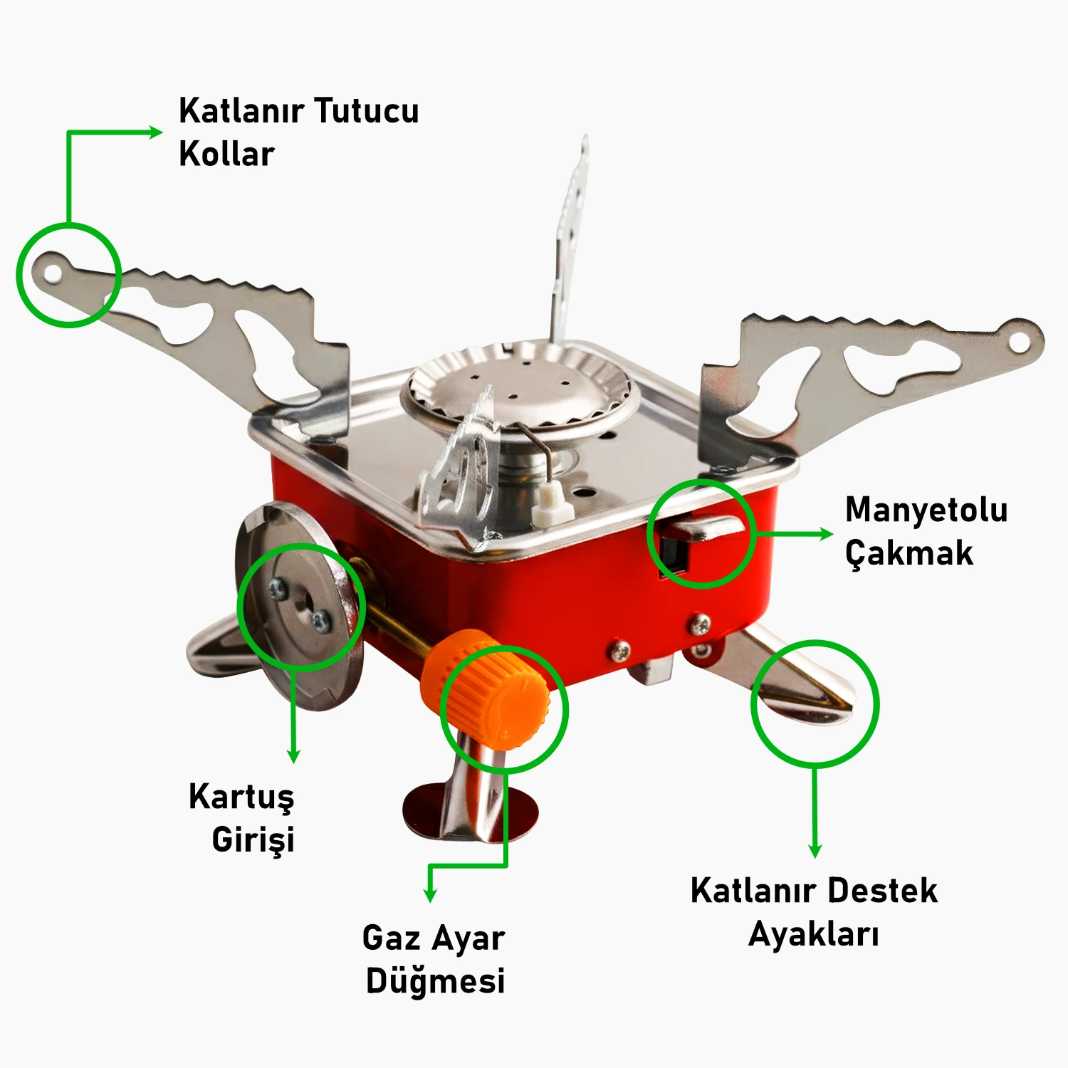 Taşınabilir Mini Tek Gözlü Portatif Kendinden Manyetolu Kamp Ocağı + 2 Adet 400ml Kartuş