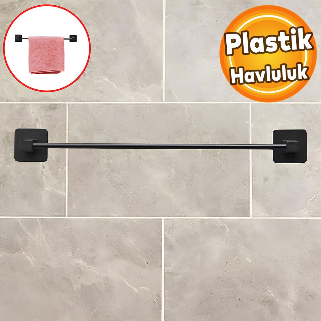 Plastik Havluluk Yapışkanlı Siyah Banyo Lavabo Mutfak Uzun Kağıt Bez Havlu Askısı Kağıtlık 39 cm