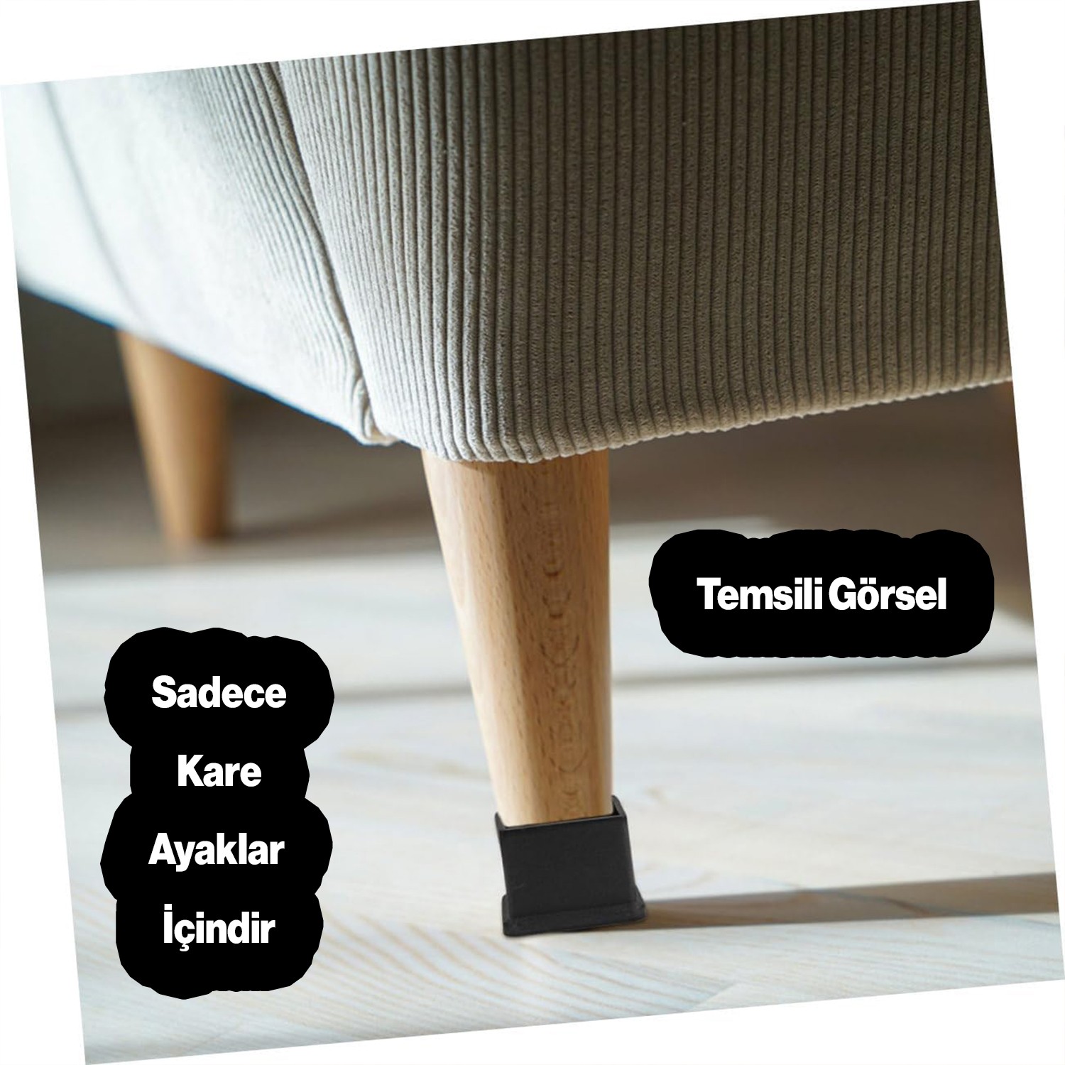 Masa Sandalye Sehpa Ayak Tapası Kare Tıpa Papuç Takoz 40 mm x 40 mm Parke Zemin Koruyucu 8 Adet