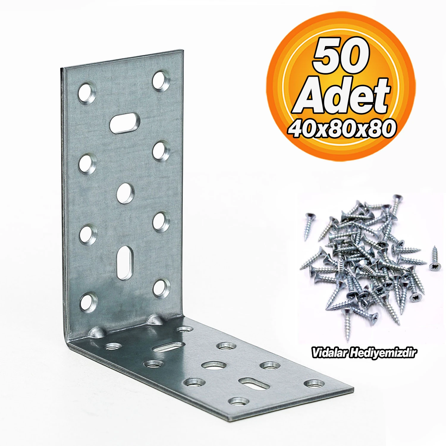 Mobilya Eşya Dolap Duvara Sabitleme Köşebent Bağlantı Aparatı (50 ADET) L Demiri Gönye 40x80x80 Mm