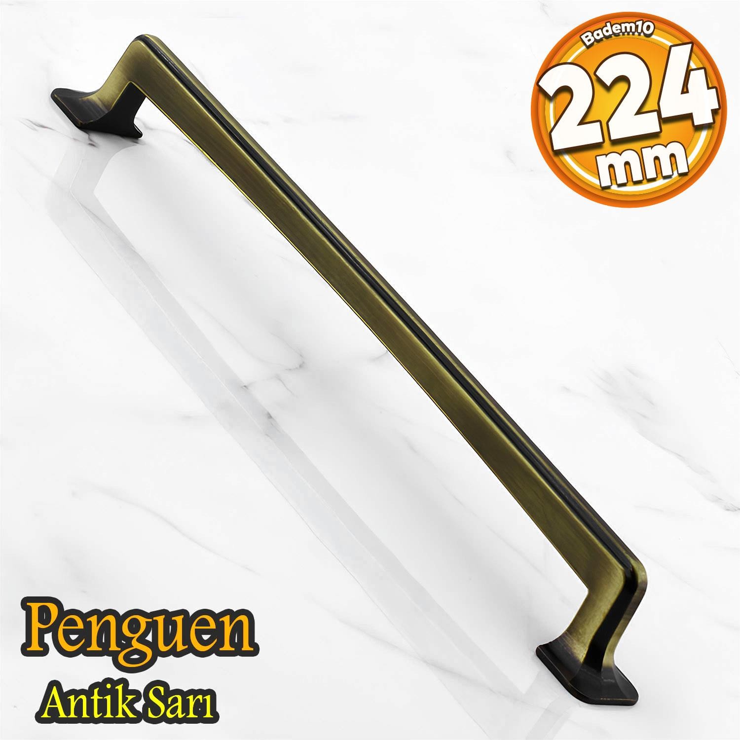 Penguen 224 mm Eskitme Antik Sarı Metal Mobilya Mutfak Çekmece Dolap Dolabı Kulpu Kulbu Kulpları