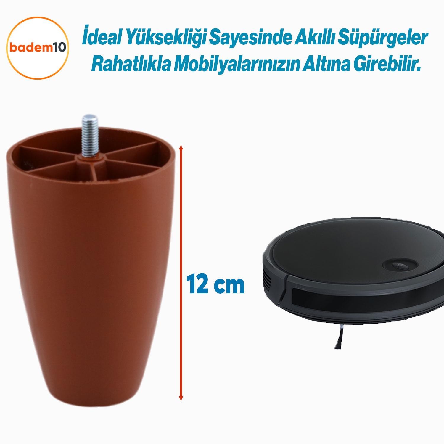 Oval 4 Adet Aparatlı Plastik Ayak 12 cm Kahverengi Mobilya Sehpa Kanepe Koltuk Ayağı Baza Ayakları