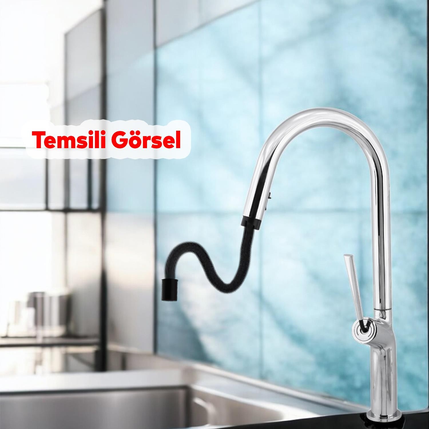 Kaliteli Lüks Spiral Hortumlu Çıkar Başlık Eyve Su Çeşme Banyo Lavabo Mutfak Bataryası 360° Musluk