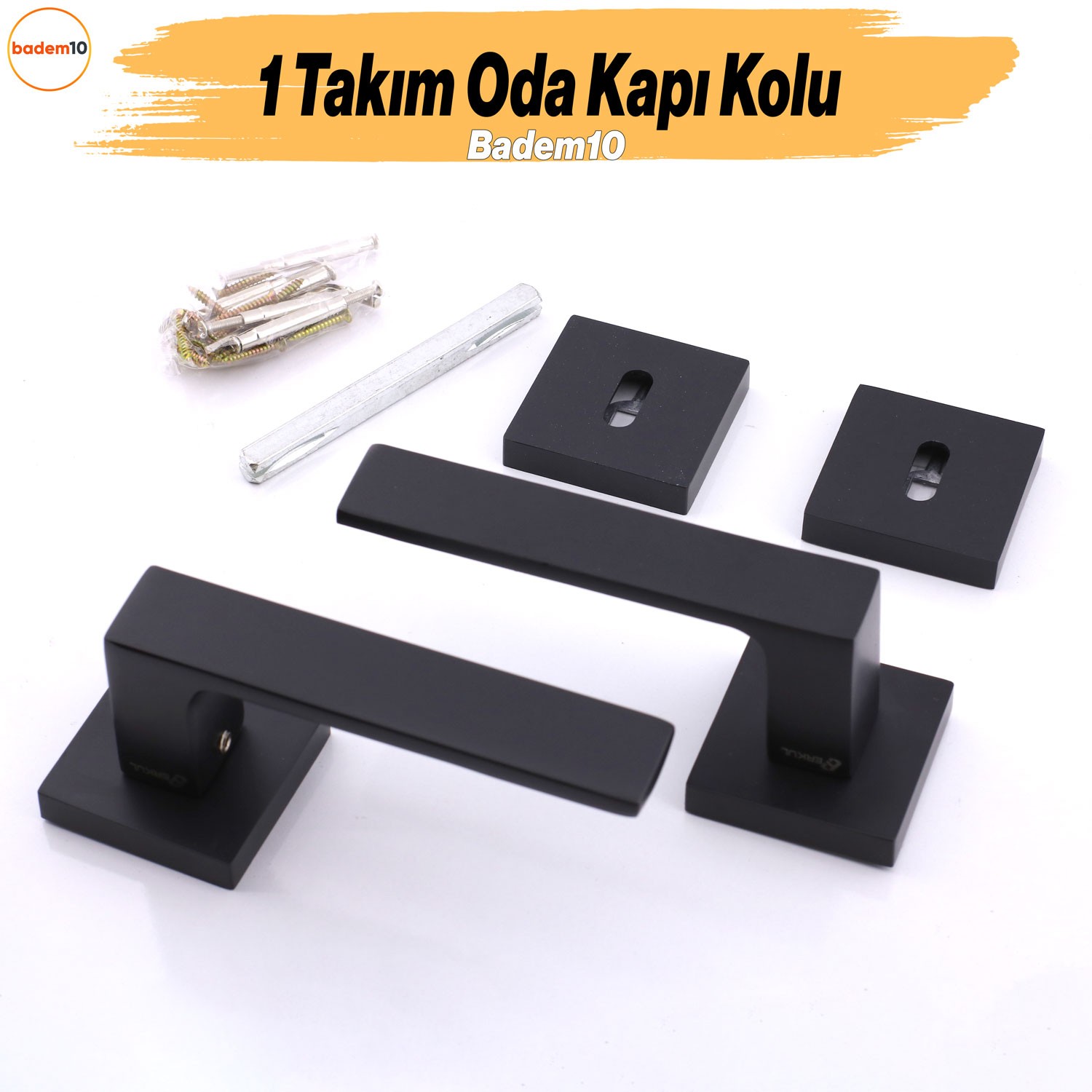 Paytak Oda Siyah Kapı Kolu Kare Rozetli Sağa Sola Uygun İç Dış Ev Oda Kapısı Kilitlenebilir 1 Takım