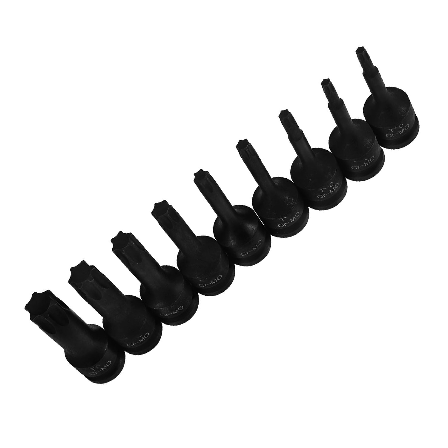 1/2" Torx Bits Lokma Seti 9 Parça T20 T25 T30 T40 T45 T50 T55 T60 T70 CR-MO Uzunluk:78 mm Tork