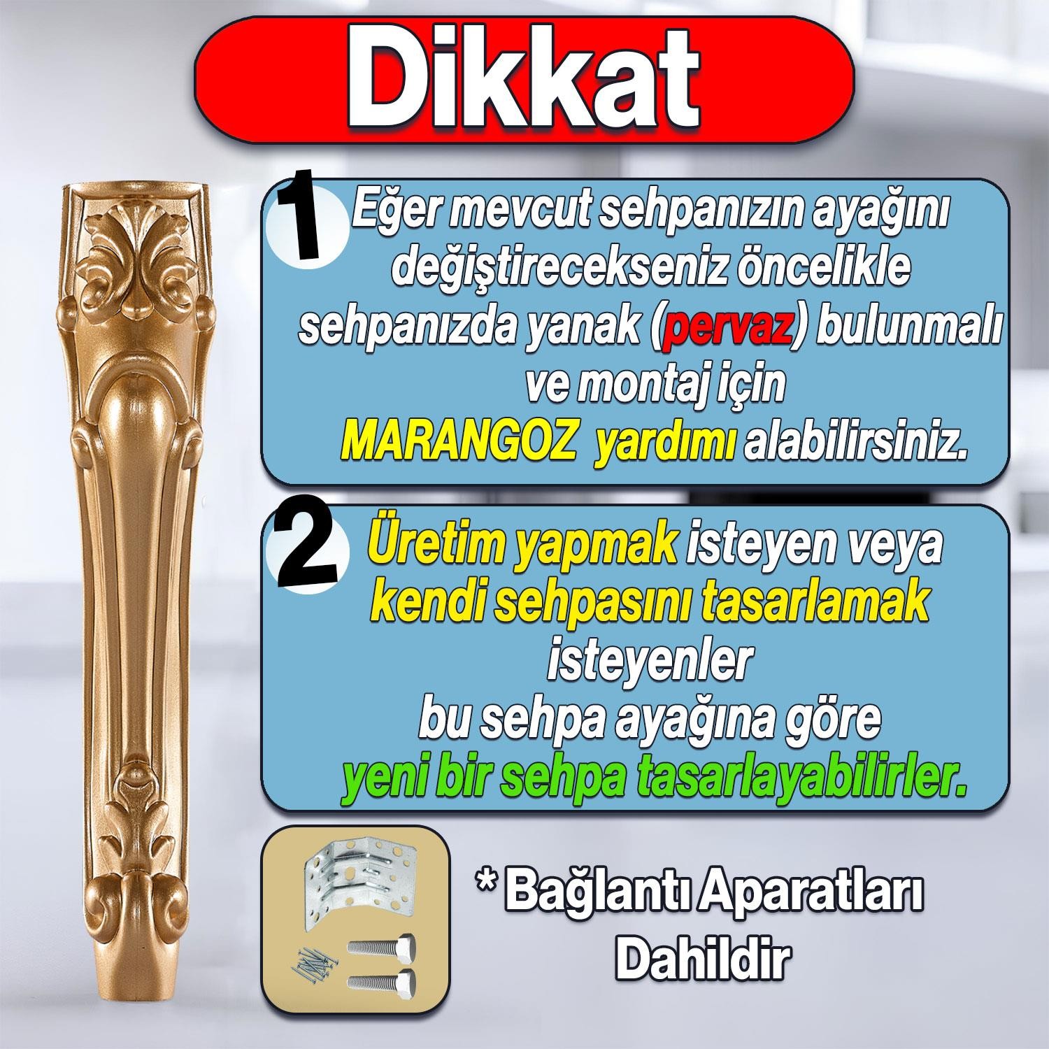 Erva Plastik Sehpa Ayağı 46 cm Gold Altın Orta Ayak Zigon Sehpa Mobilya Masa Ayakları Altın 1 Adet