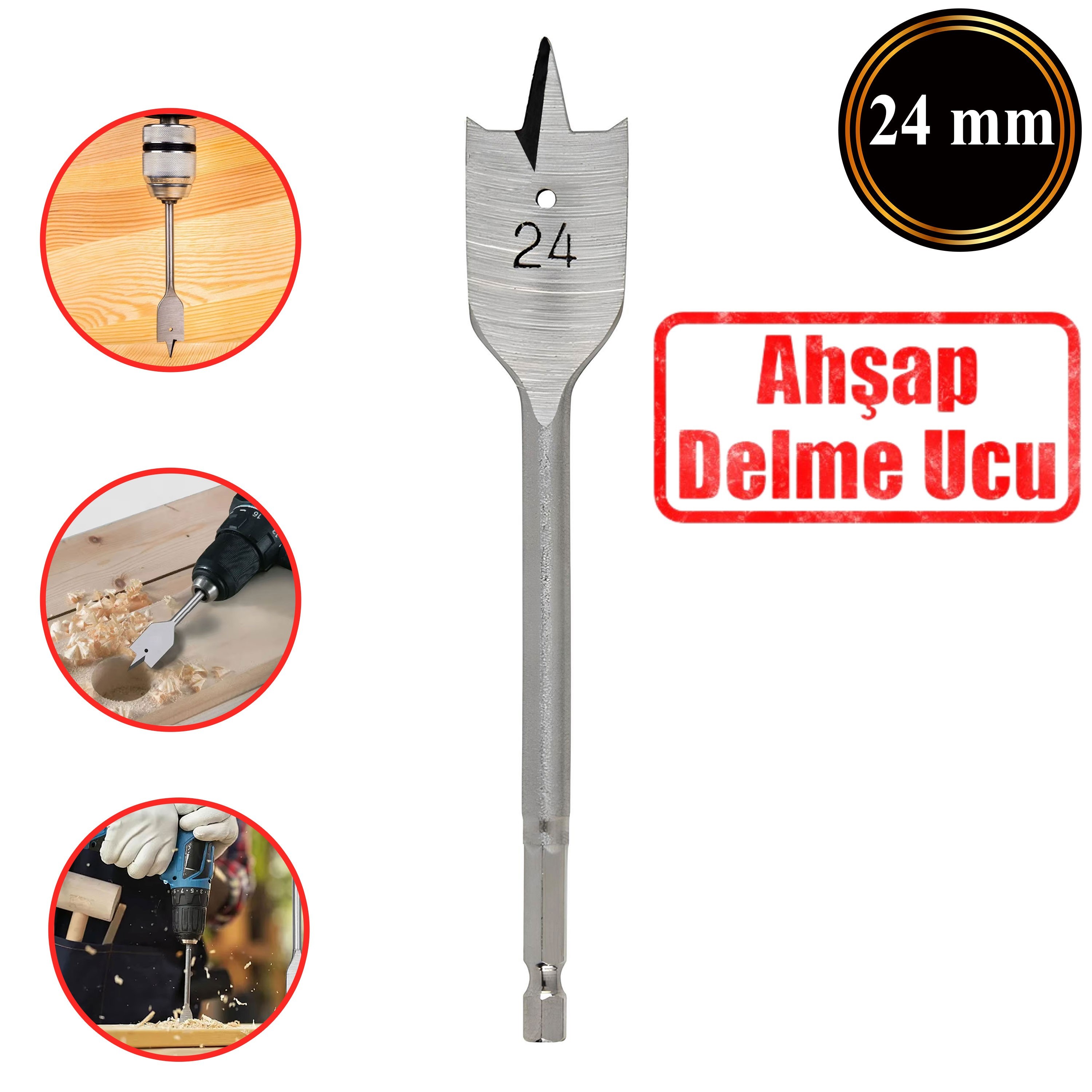 Matkap Ucu Ahşap Delme Ucu Tahta Sunta Plastik Alçıpan Delme Ucu Bits Yaprak Uç 24 mm