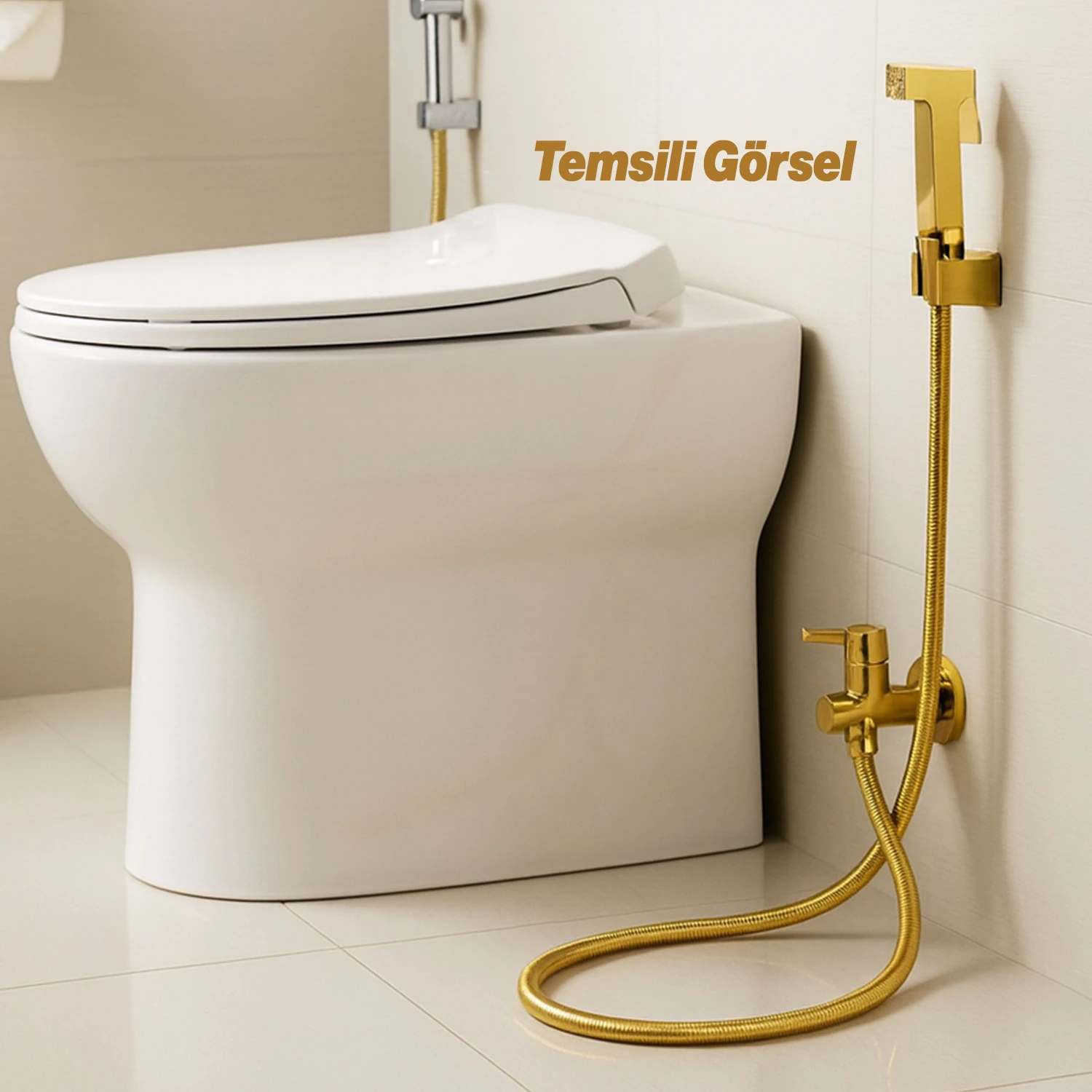 Taharet Matik Lüx Gold Kare Model Su Tasarruflu Basınç Ayarlı Temizlik Duş Başlığı ve Hortum Seti