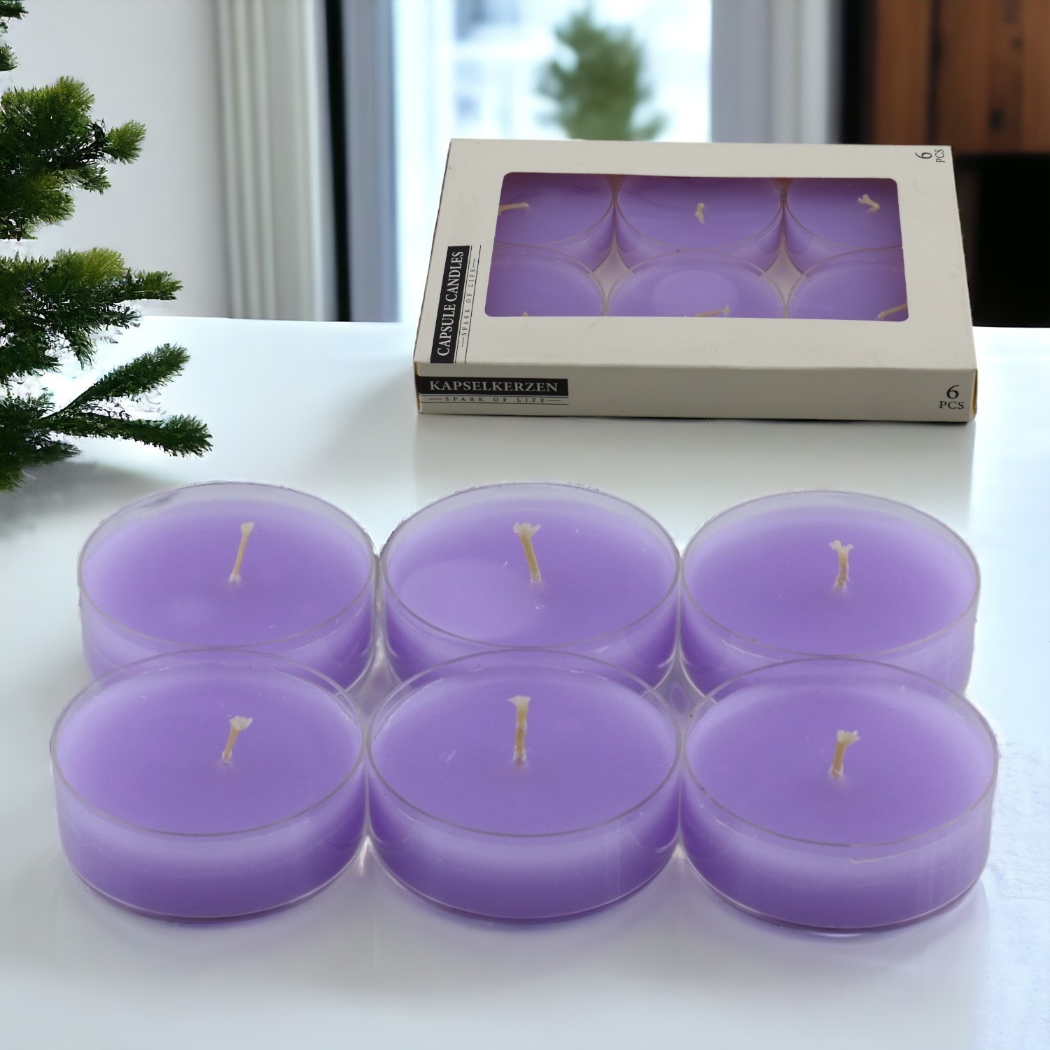 Tealight Kapsül Mum 6x35 Gr Dekoratif Mumu Kandil Hediyelik Fitilli Mumluk Şamdan Mor Renk Kokulu