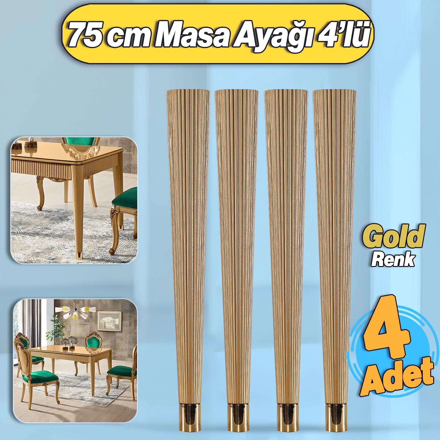 4 Adet Suit Masa Dresuar Ayağı 75 cm Plastik Gold Altın Ayak Mutfak Yemek Masası Mobilya Ayakları