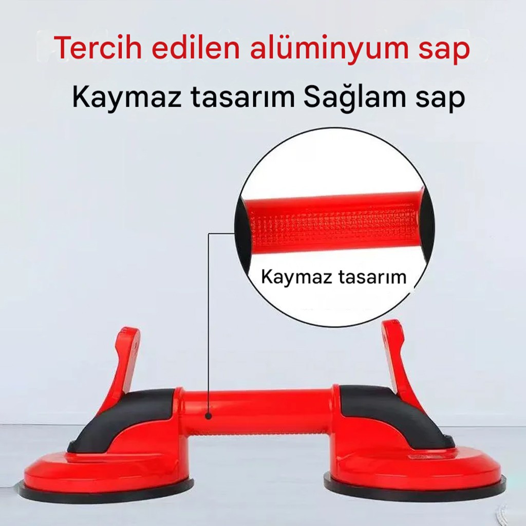 100 Kg Çiftli Vakumlu Alüminyum Vantuz Tutucu Cam Fayans Mermer Metal Ahşap Taşıma Aparatı