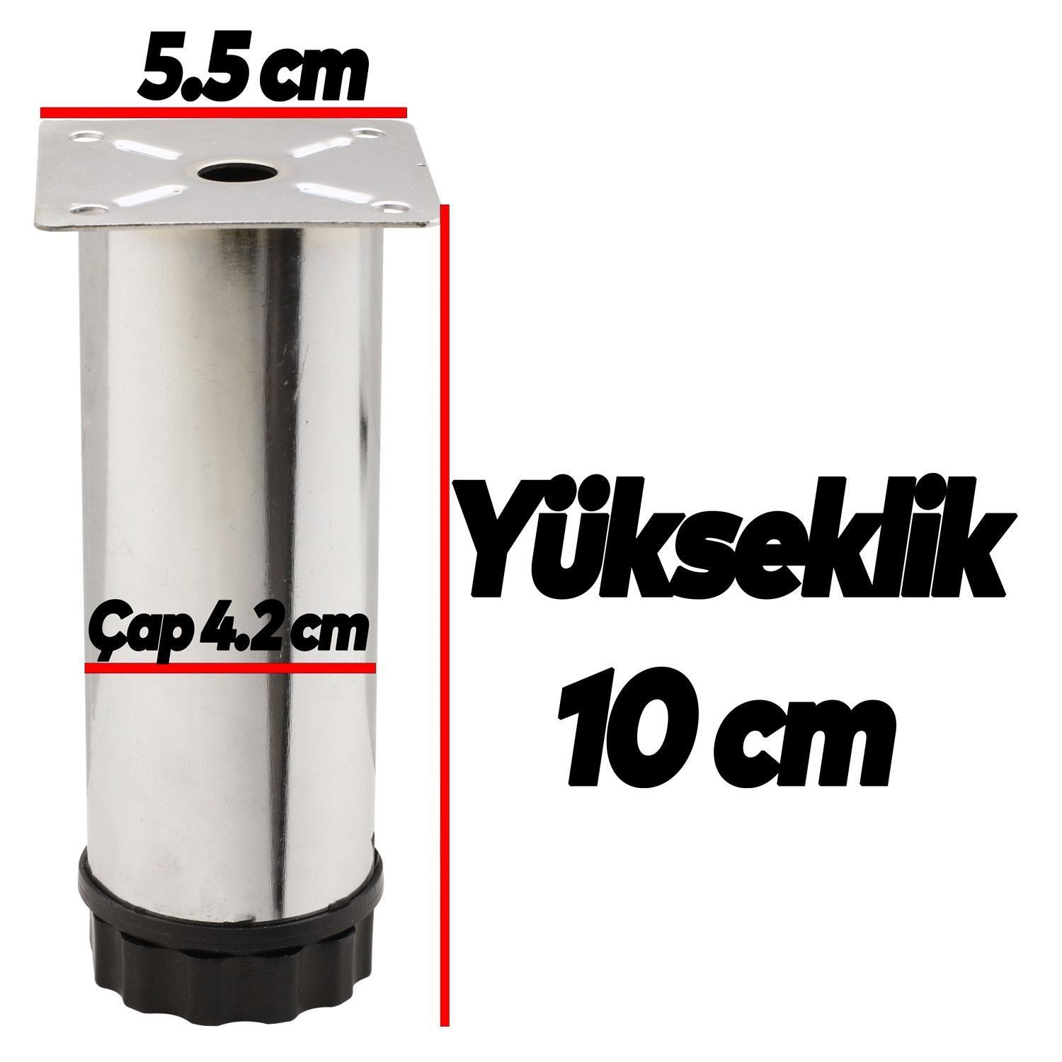 Dolap Ayarlanabilir Mobilya Kanepe Baza Koltuk Metal Destek Yükseltici Ayağı 10 Cm Krom (10 ADET)