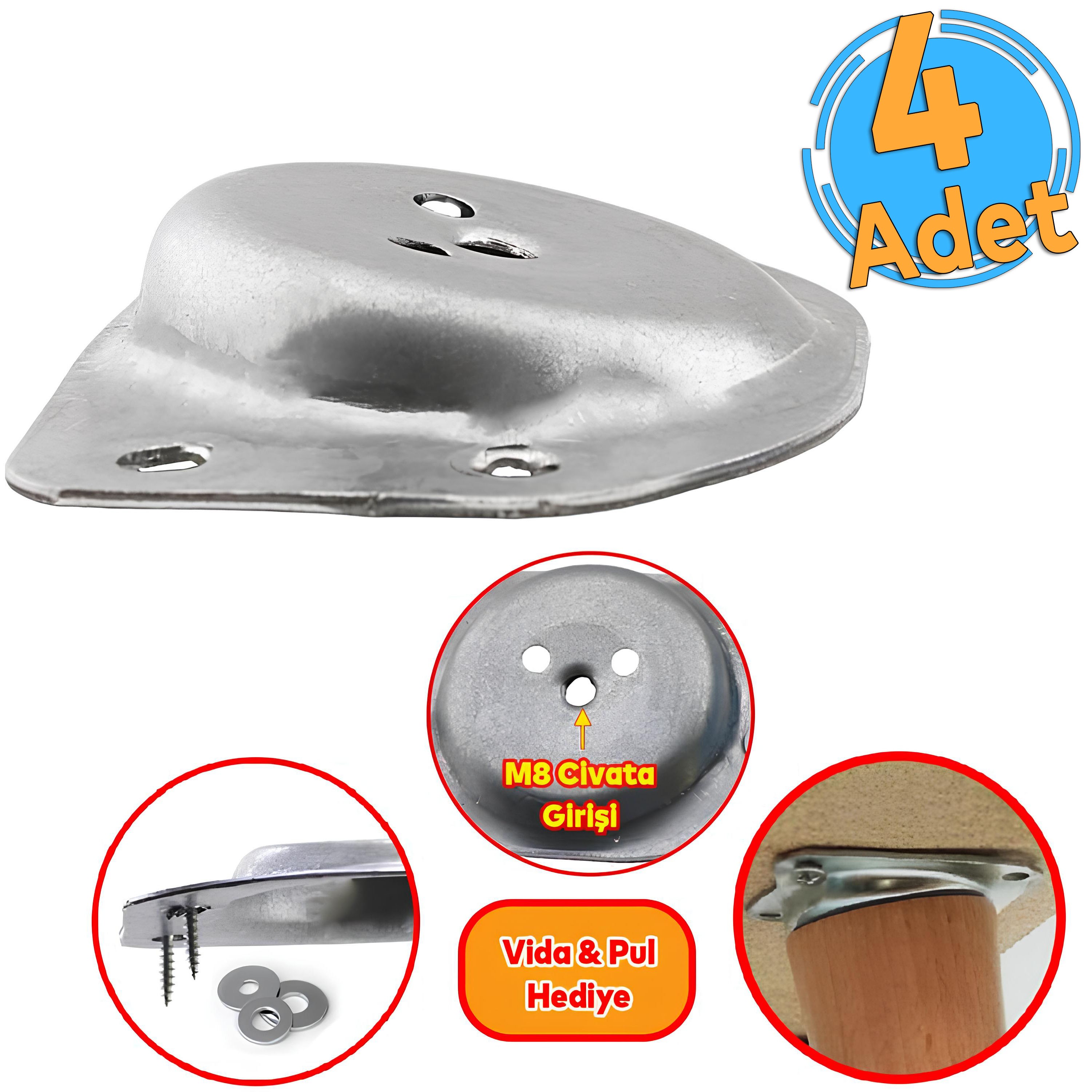 (4 ADET) Mobilya Zigon Masa Ahşap Sehpa Ayağı Bağlantı Aparatı Açılı Dereceli Ayakları Tabanı Metal