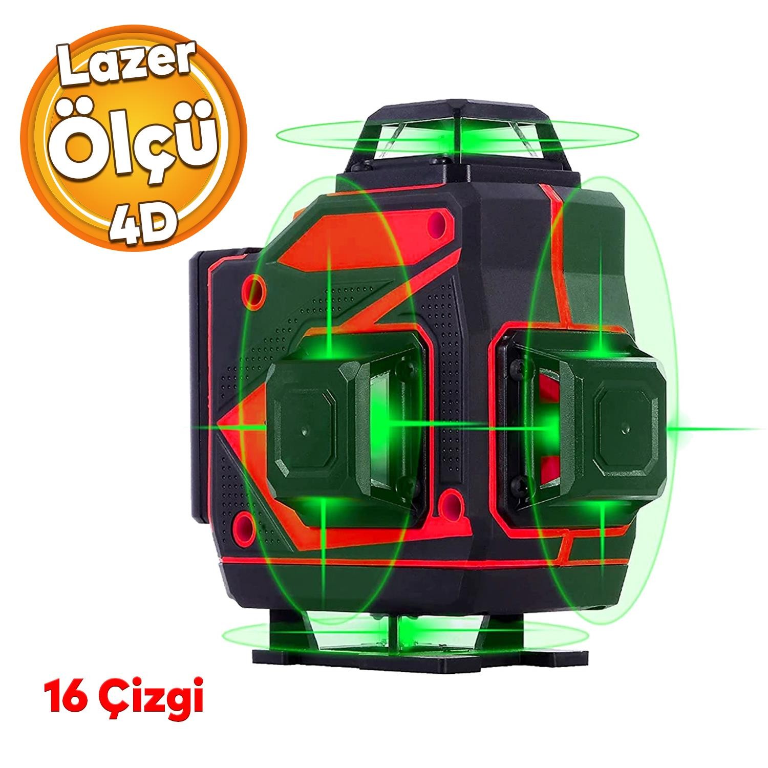 Rodex Çapraz Çizgi Lazeri 4 D Yeşil Lazer 16 Çizgili Yapı İnşaat Alan Ölçüm Ölçme Terazi Alet