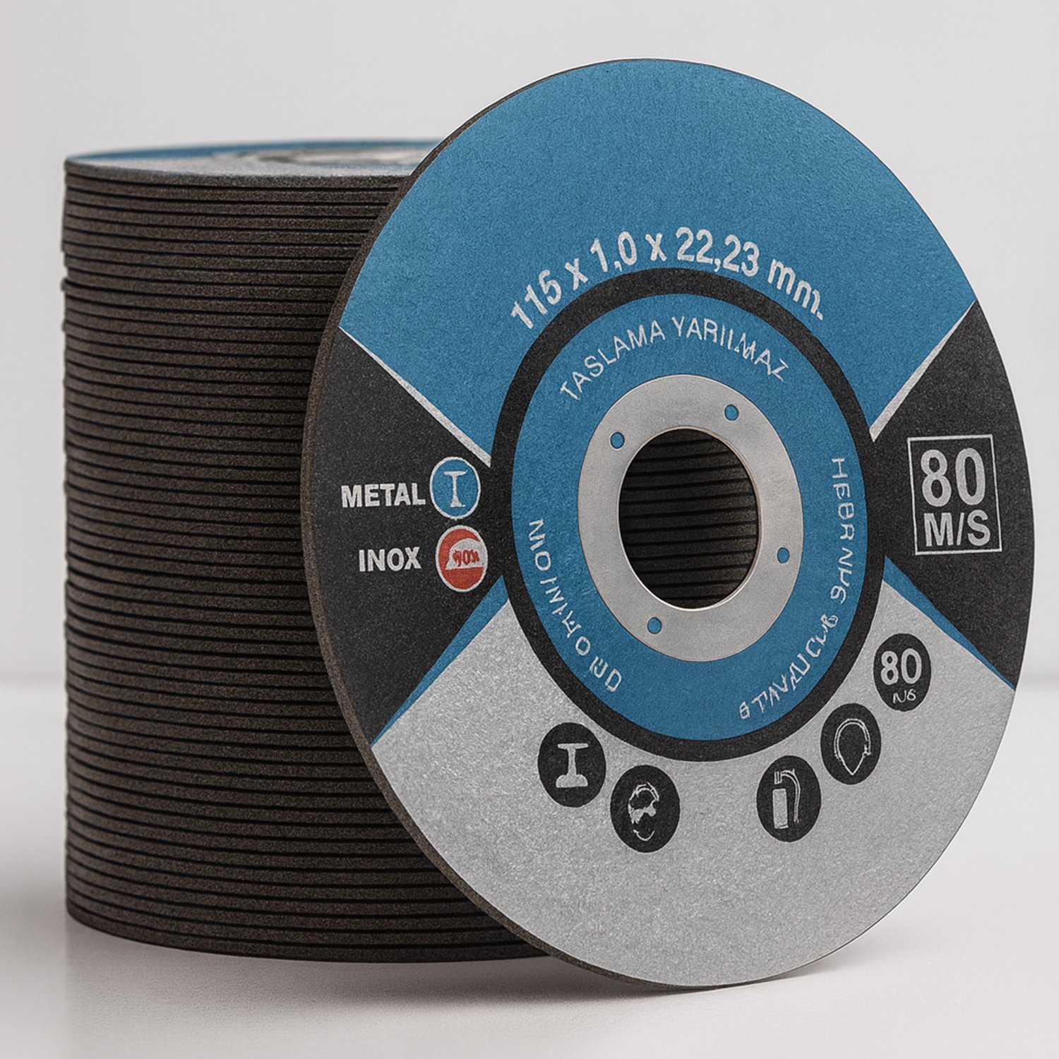İnox Metal Kesici (50 Adet) Kesme Diski 115x1,0x22,23 mm İnce Taş Disk Spiral Demir Kesici Disk