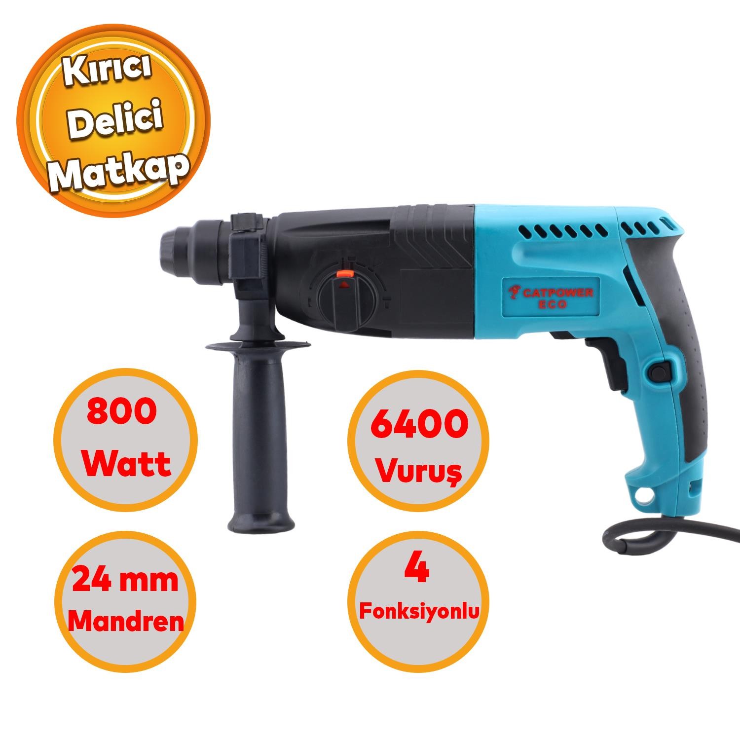 Kırıcı Delici Kablolu 4 Fonksiyonlu Catpower 24 MM 800W Matkap Vuruş 5701