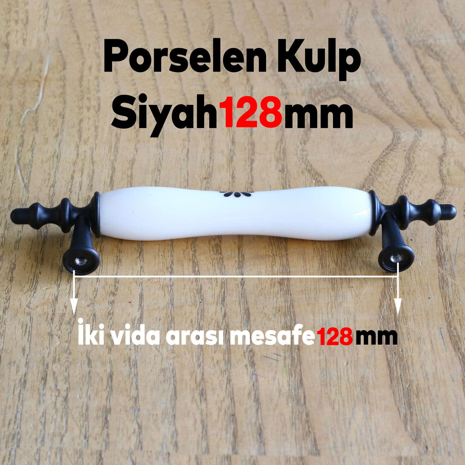 Gül Gerçek Porselen Siyah Beyaz 128 Mm Kulpları Mobilya Mutfak Dolabı Çekmece Dolap Kulpu Kulbu